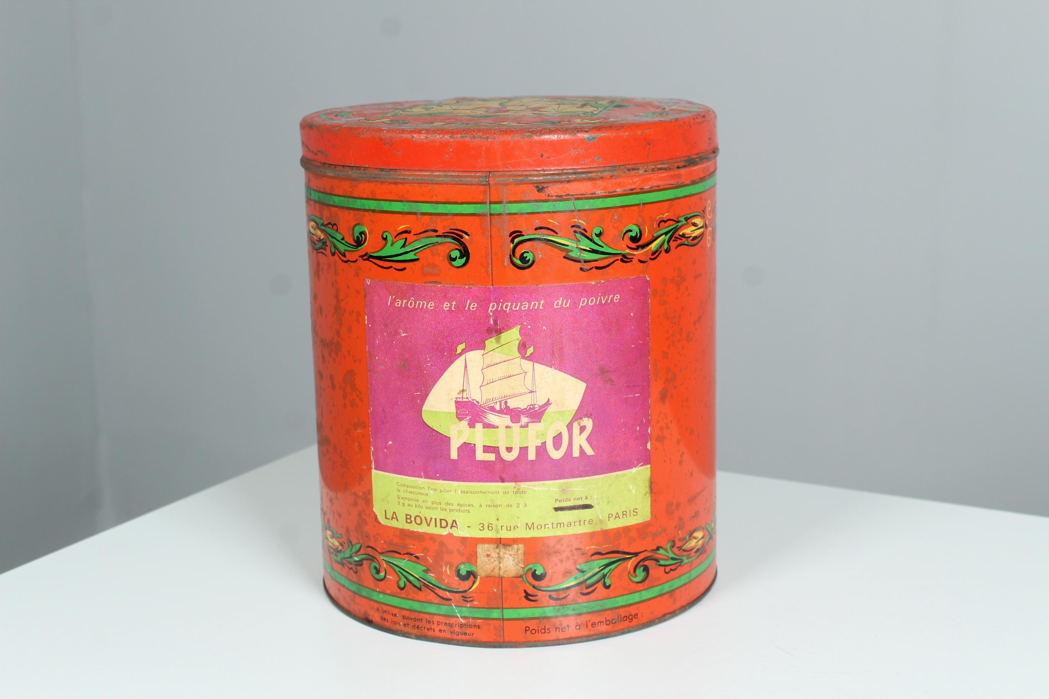 Mid-20th Century Large Antique Tin Can, Art Deco, 1930s, France, Produits Bovida, Coffee Tin Can