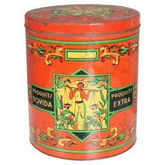 Large Vintage Tin Can, Art Deco, 1930s, France, Produits Bovida, Coffee Tin Can