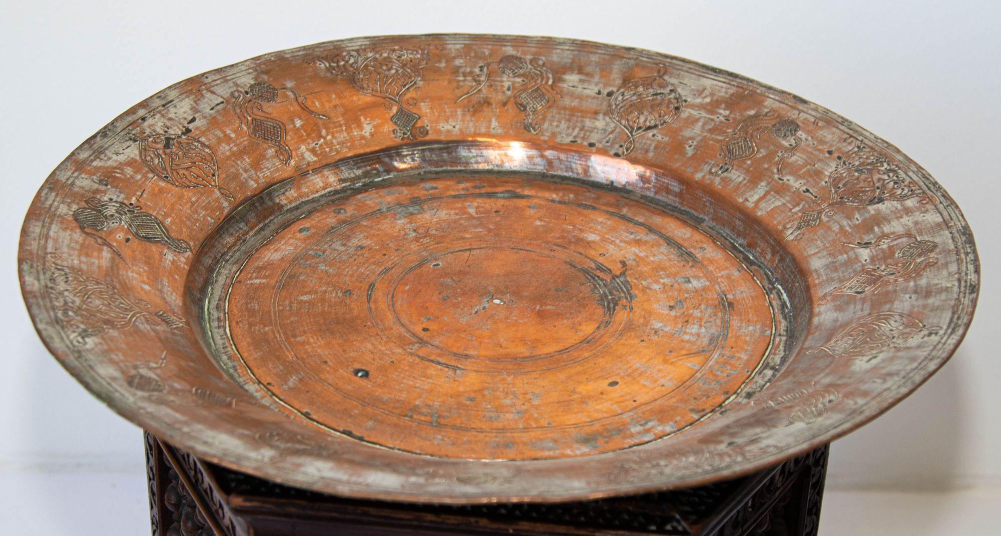 Large Antique Tinned Copper Rajasthani Vessel Bowl 11