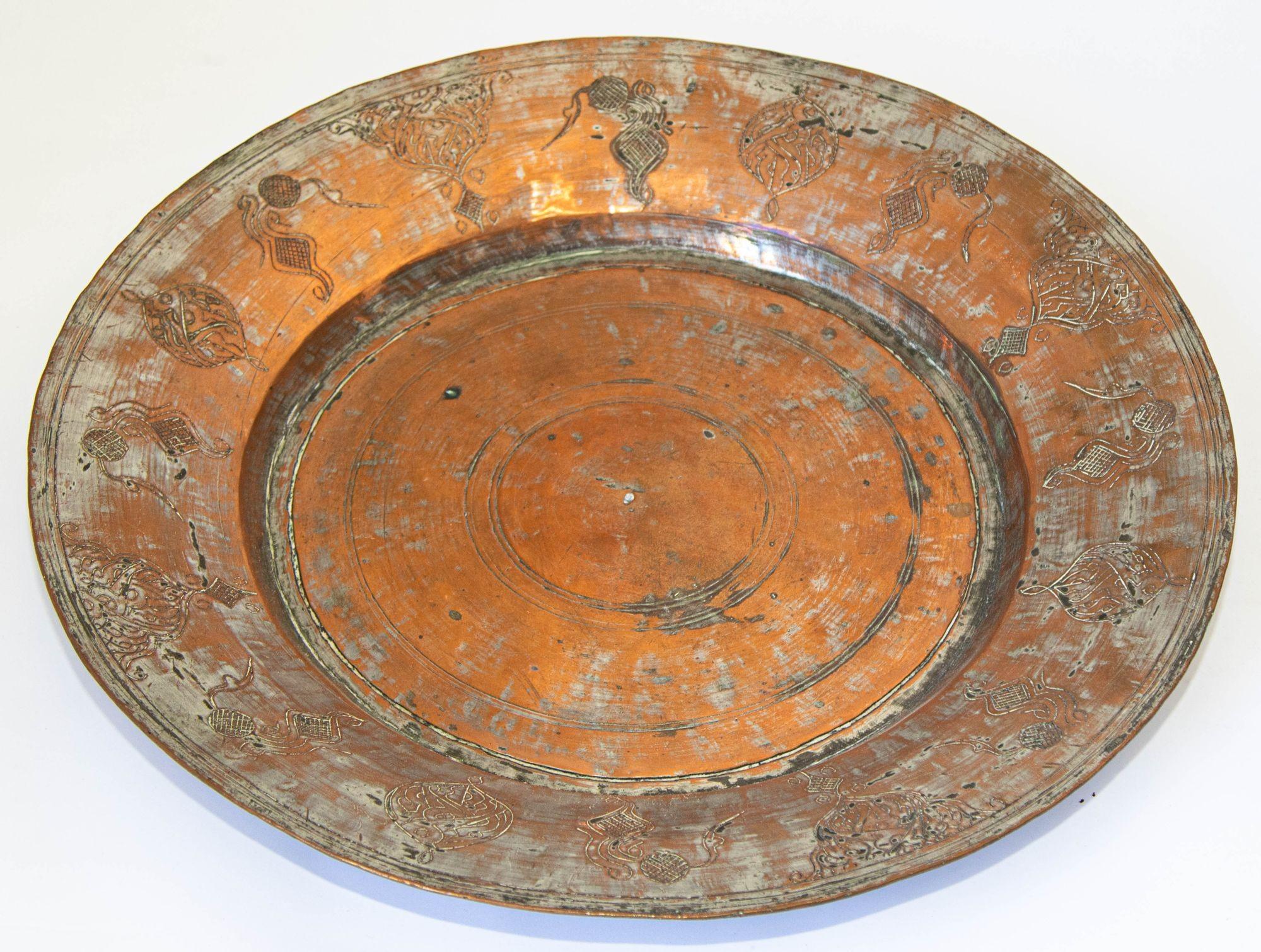 Large Antique Tinned Copper Rajasthani Vessel Bowl 4