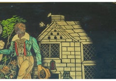 Large Antique Tole Handled Tray with Courting Couple