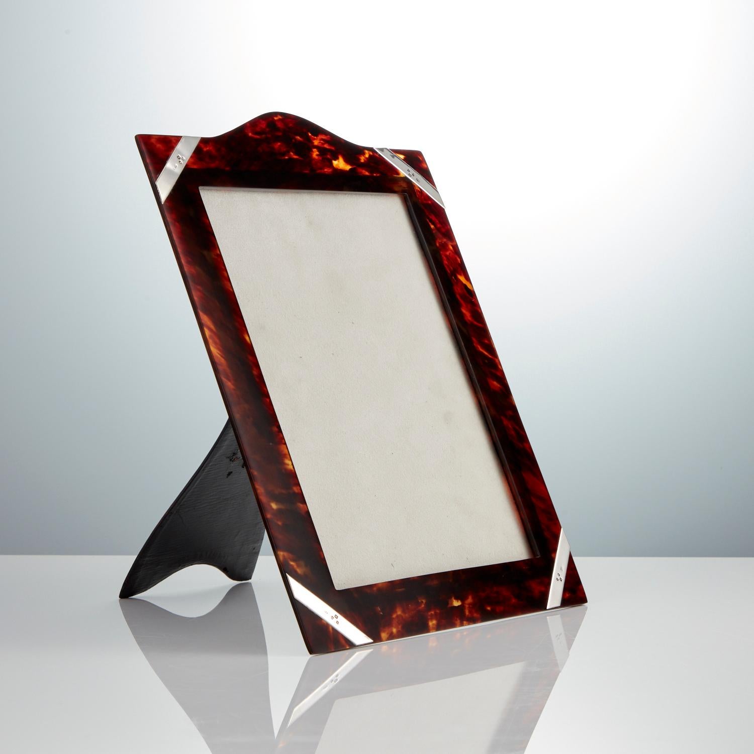 19th Century Large Antique Tortoiseshell Photo Frame with Silver Overlay Corners London 1897