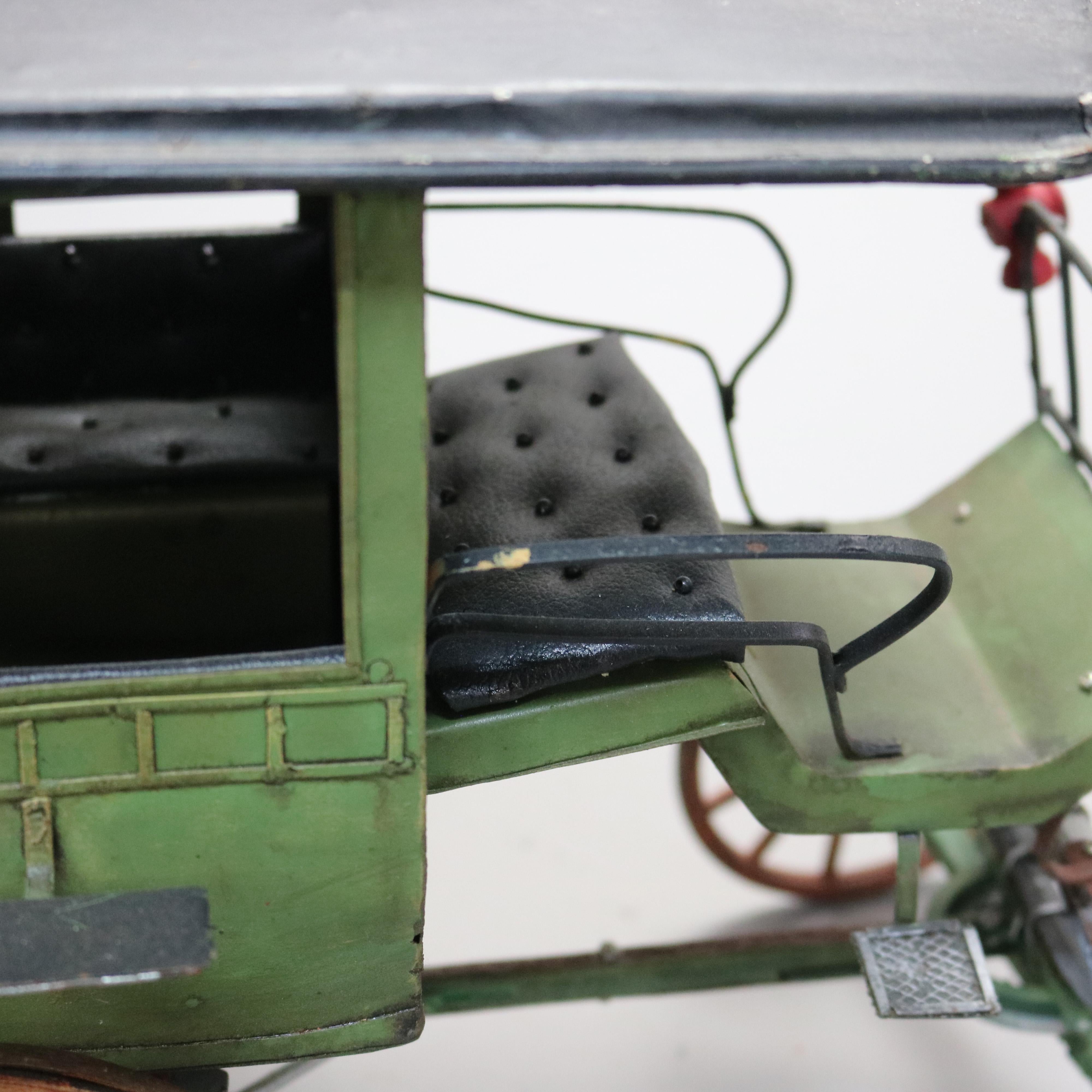 Large Antique Toy Polychrome Tin & Wood Model Horse Drawn Carriage C1930 For Sale 7