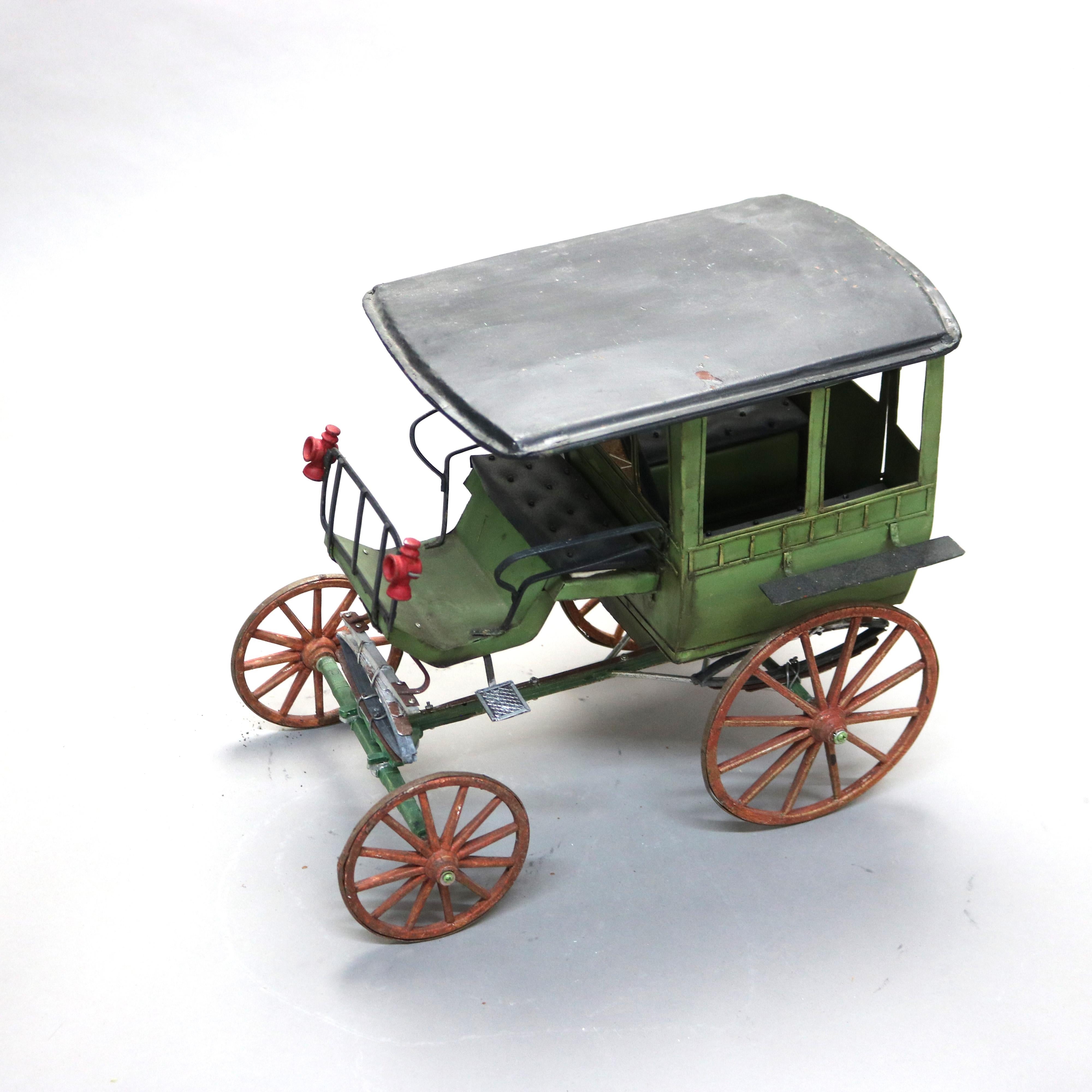 Large Antique Toy Polychrome Tin & Wood Model Horse Drawn Carriage C1930

Measures- 11