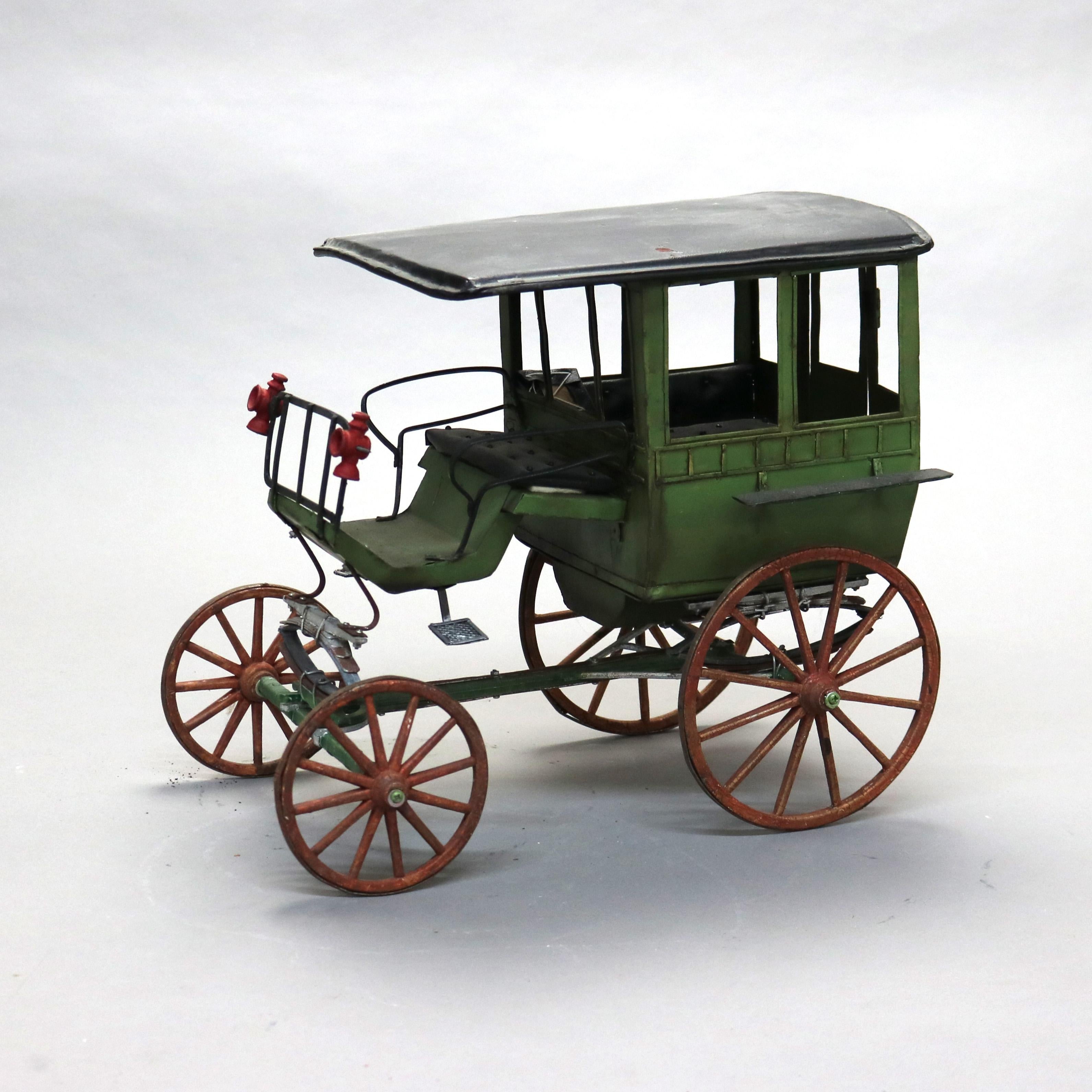 Large Antique Toy Polychrome Tin & Wood Model Horse Drawn Carriage C1930 For Sale 2