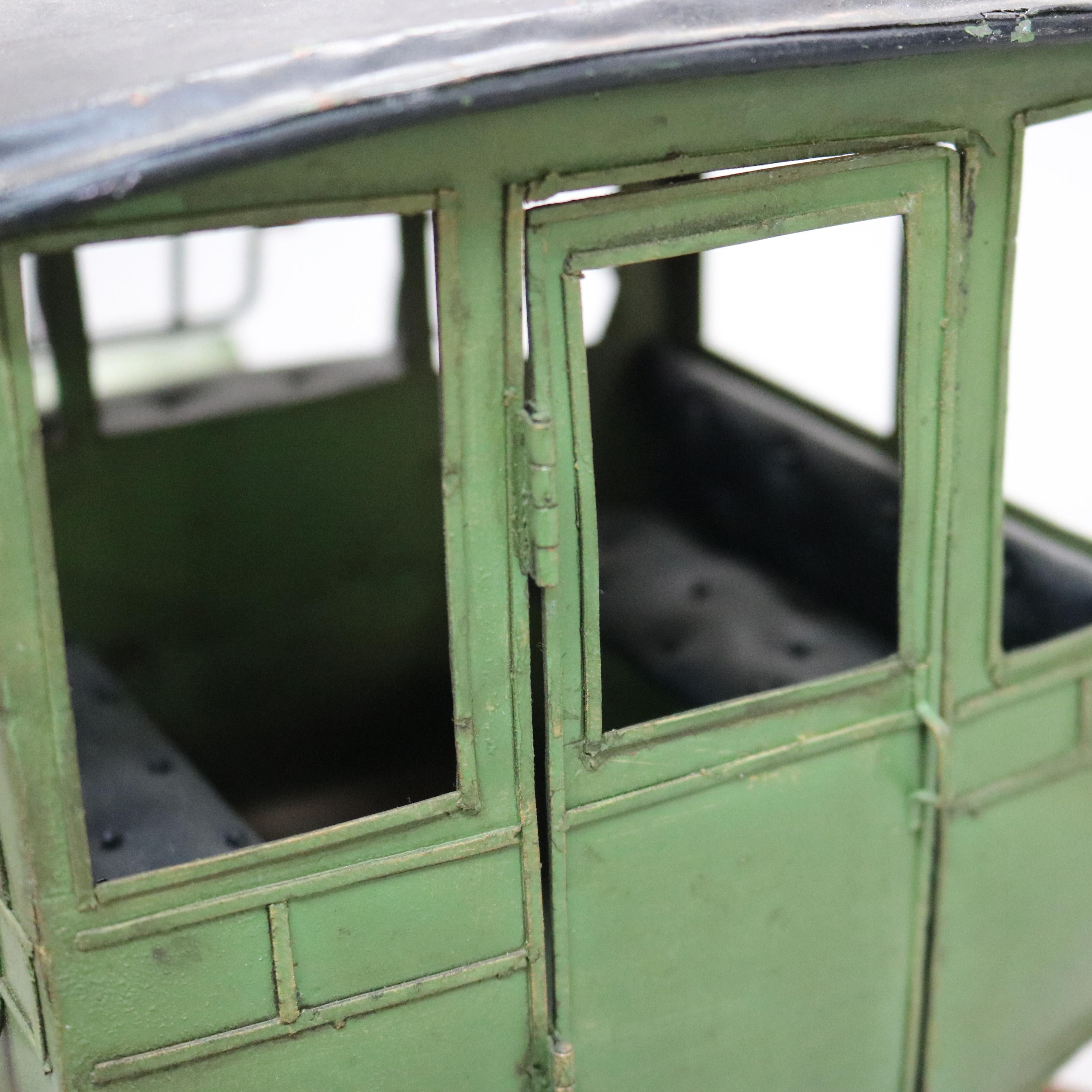 Large Antique Toy Polychrome Tin & Wood Model Horse Drawn Carriage C1930 For Sale 4