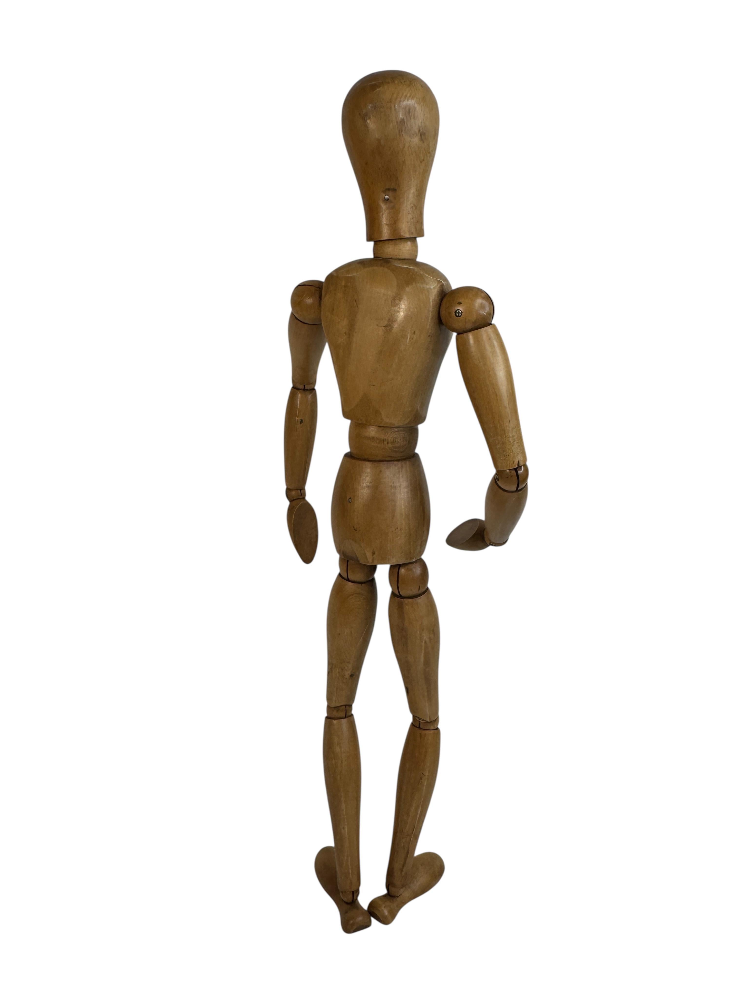 Art Nouveau Large Antique Traditional Wooden Artist Mannequin Model, Italy 1900s For Sale