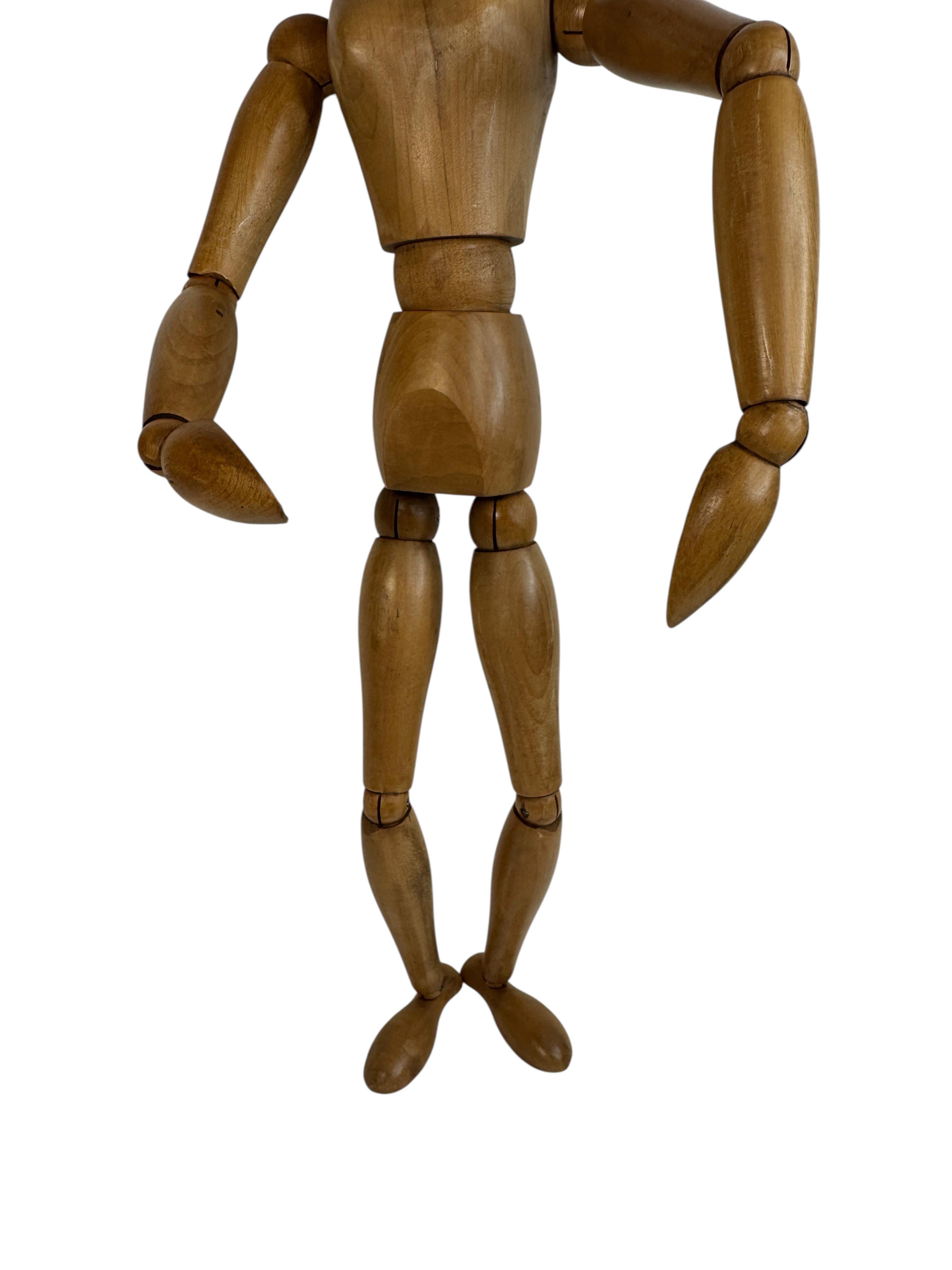 Hand-Crafted Large Antique Traditional Wooden Artist Mannequin Model, Italy 1900s For Sale