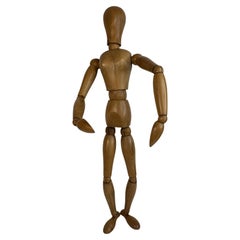 Large Antique Traditional Wooden Artist Mannequin Model, Italy 1900s