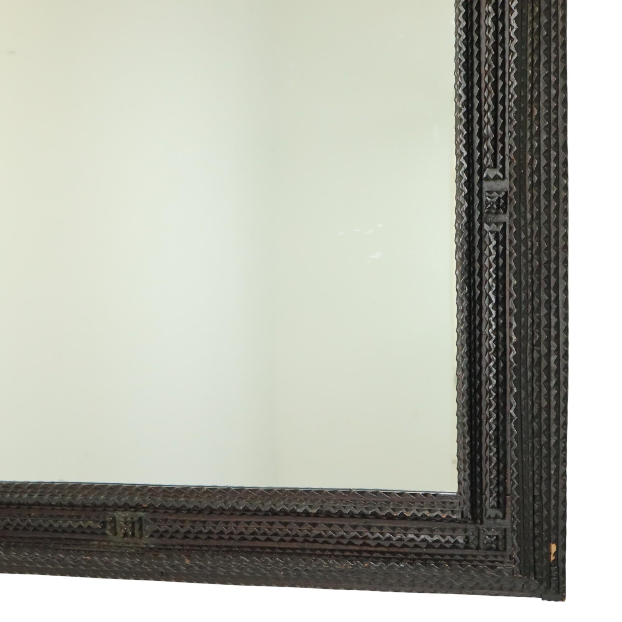 Ebonized Large Antique Tramp Art Mirror 19th Century Austria Circa 1870 For Sale