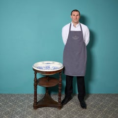 Large Antique Transfer Print Round Basin with Triform Stand