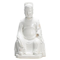 Große antike Übergangs-Dehua Blanc de Chine-Figur von Guandi aus dem 17. Jahrhundert