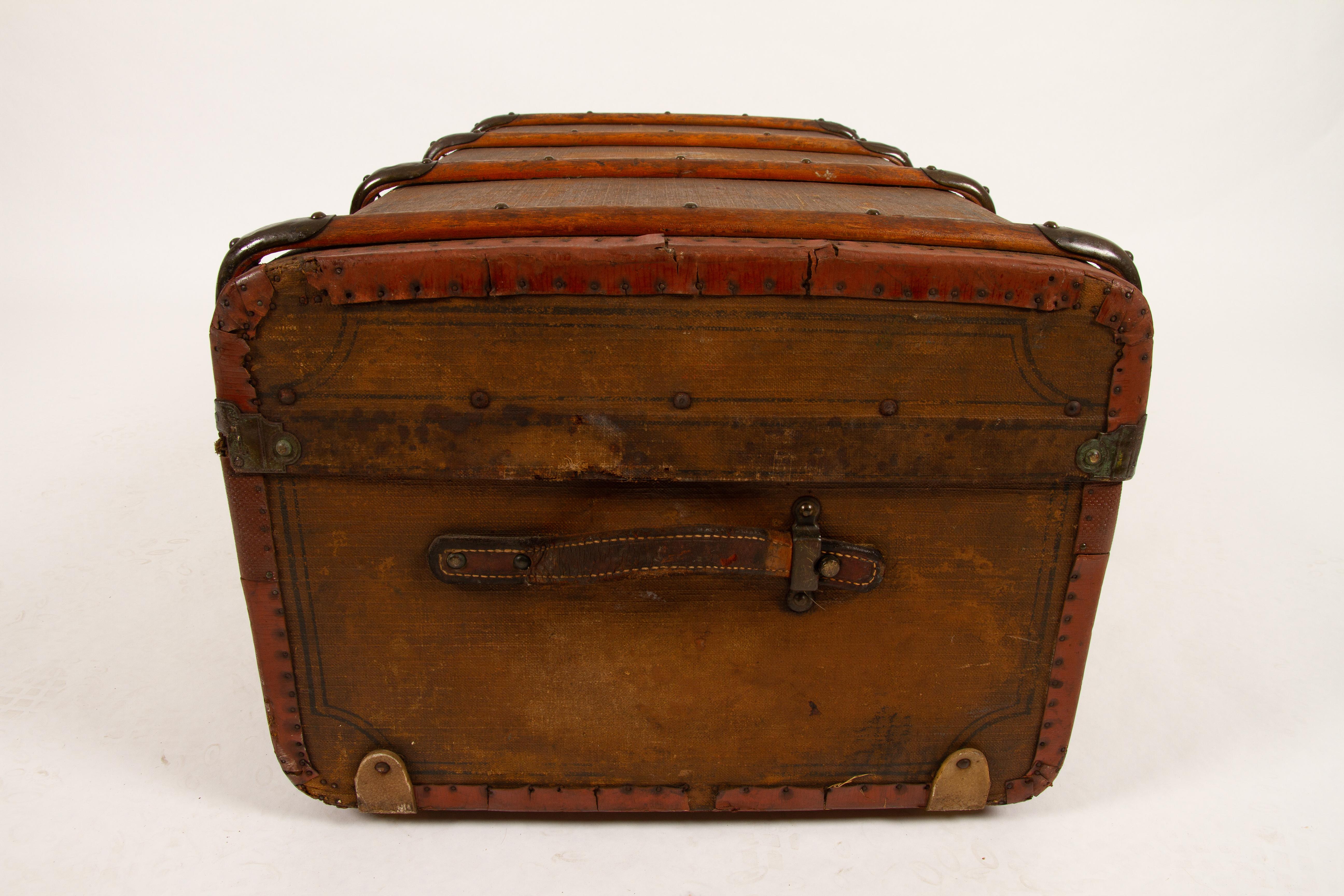 Leather Large Antique Travel Trunk, 1920s