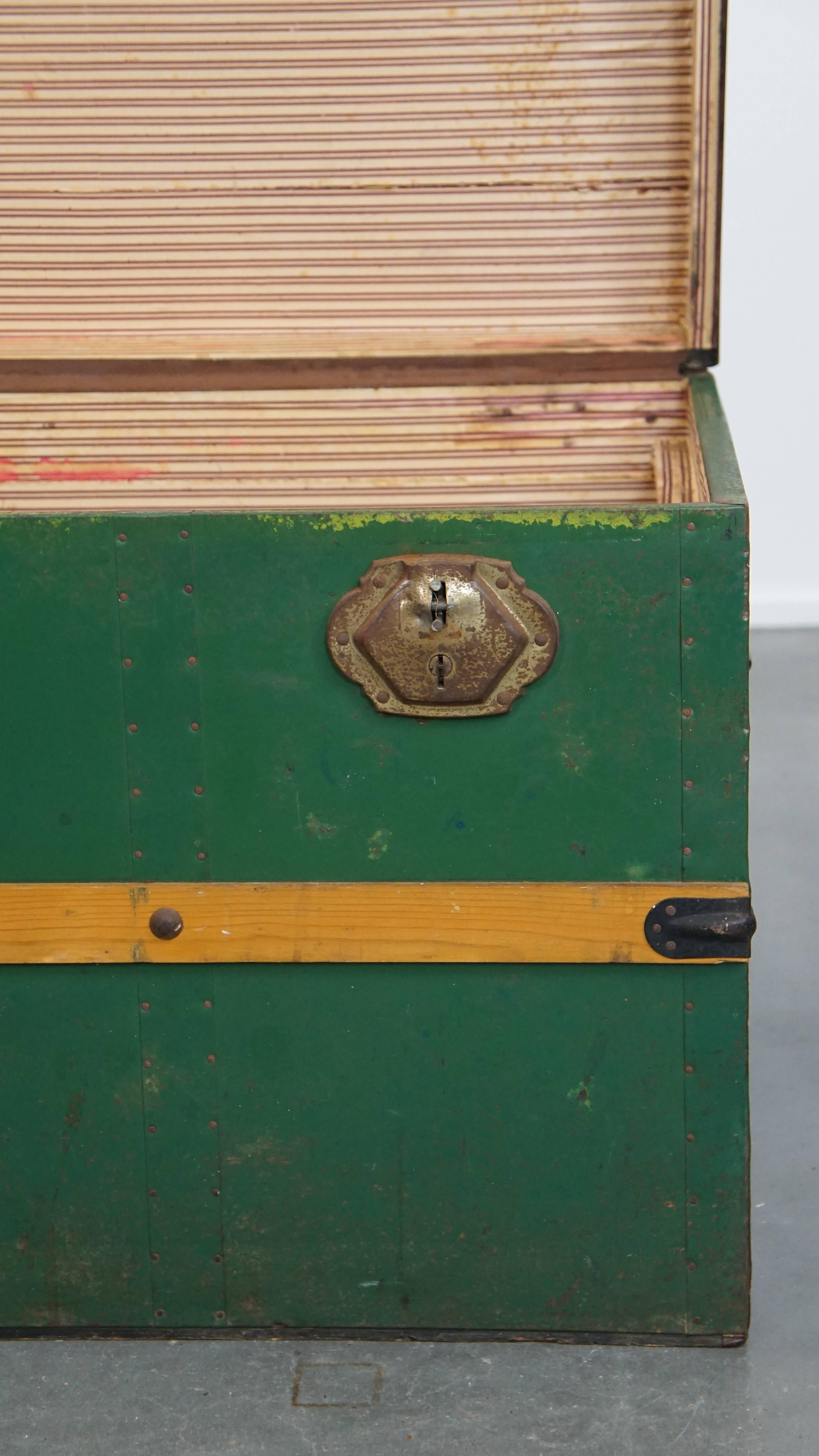 Large Antique Travel Trunk / Coffee Table from the Early 1900s with Handles For Sale 4