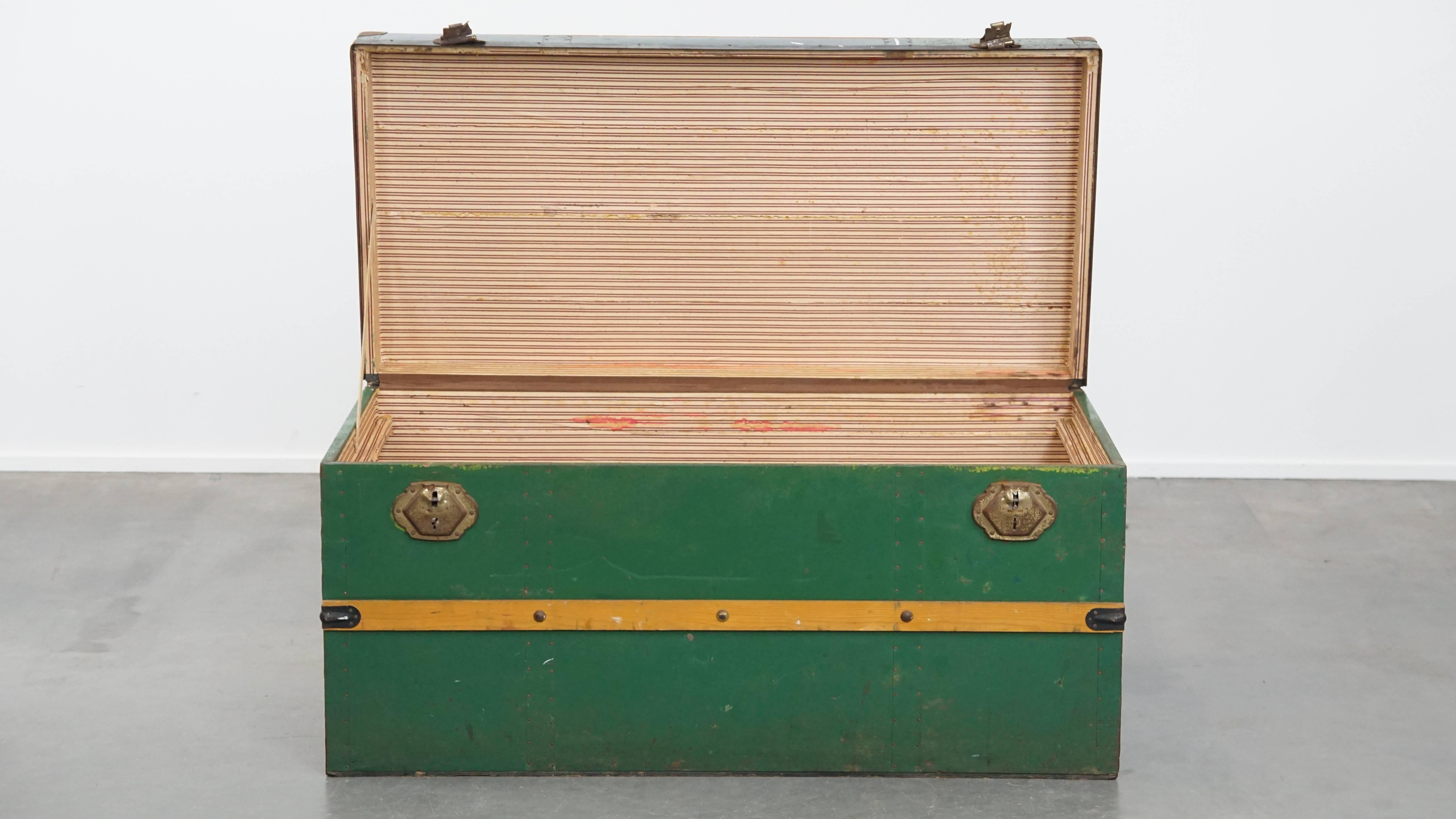 Hand-Crafted Large Antique Travel Trunk / Coffee Table from the Early 1900s with Handles For Sale
