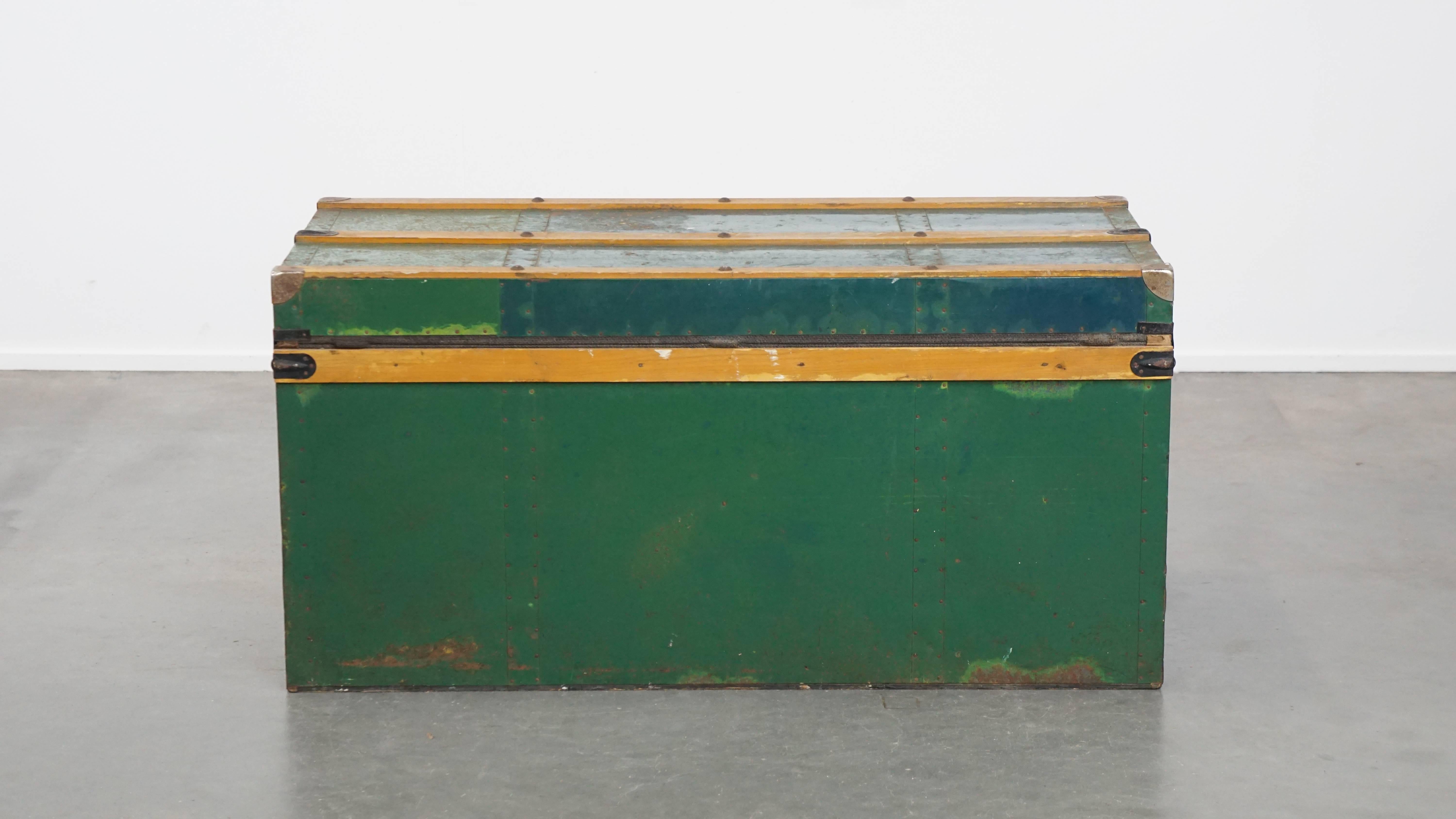 19th Century Large Antique Travel Trunk / Coffee Table from the Early 1900s with Handles For Sale