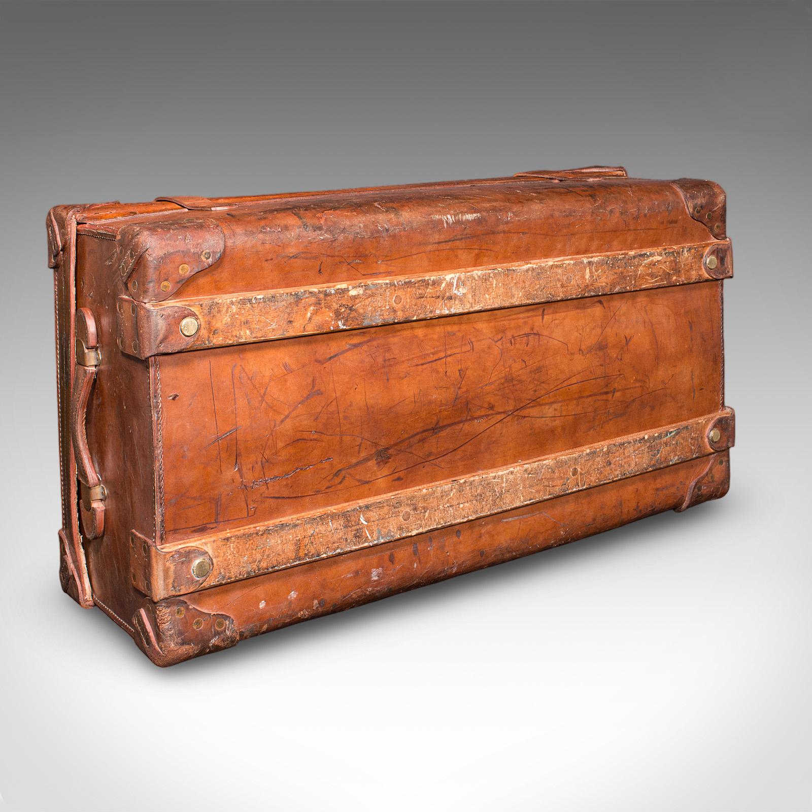 Britannico Grande bauletto antico, inglese, in pelle, valigia, espositore per negozi, edoardiano in vendita