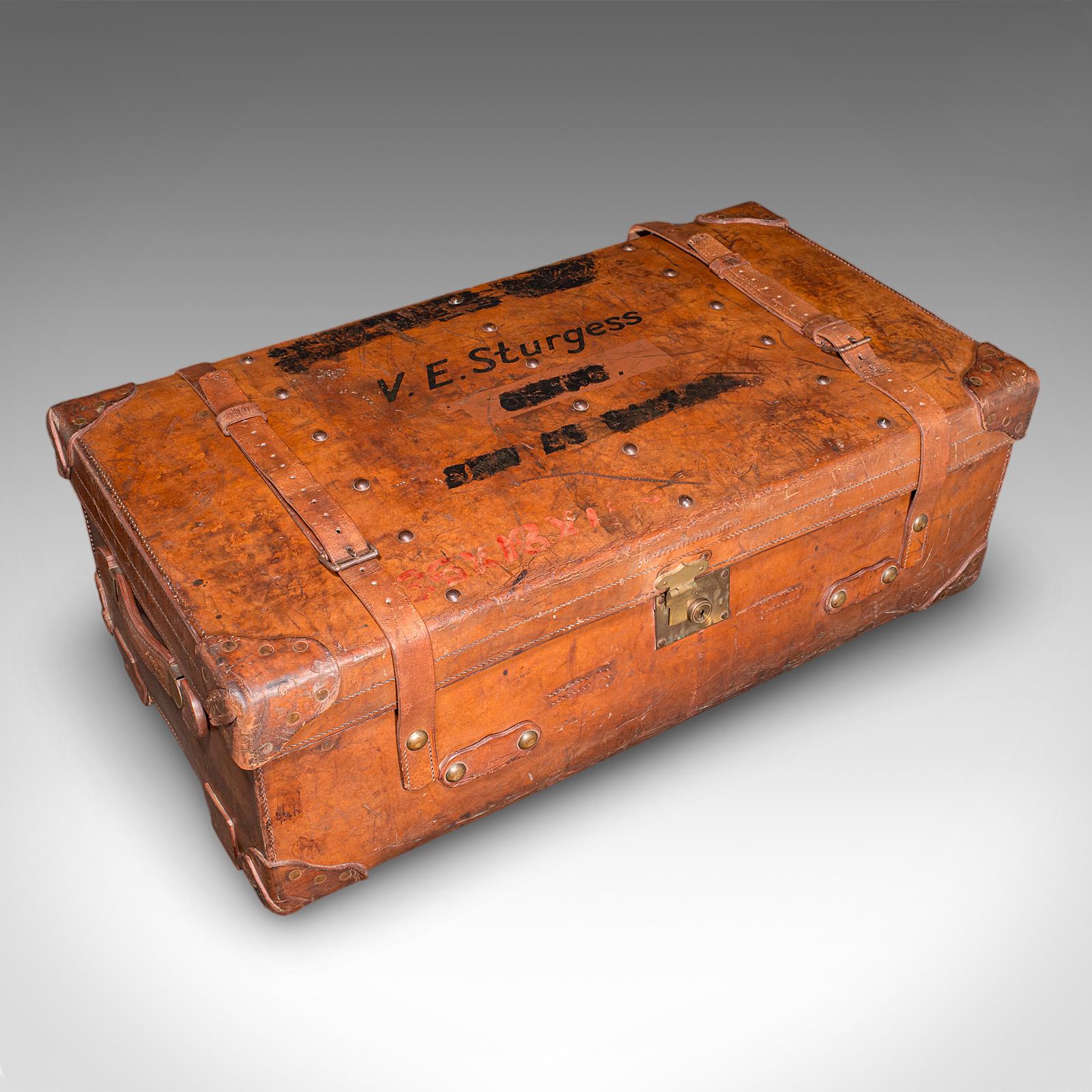 Pelle Grande bauletto antico, inglese, in pelle, valigia, espositore per negozi, edoardiano in vendita