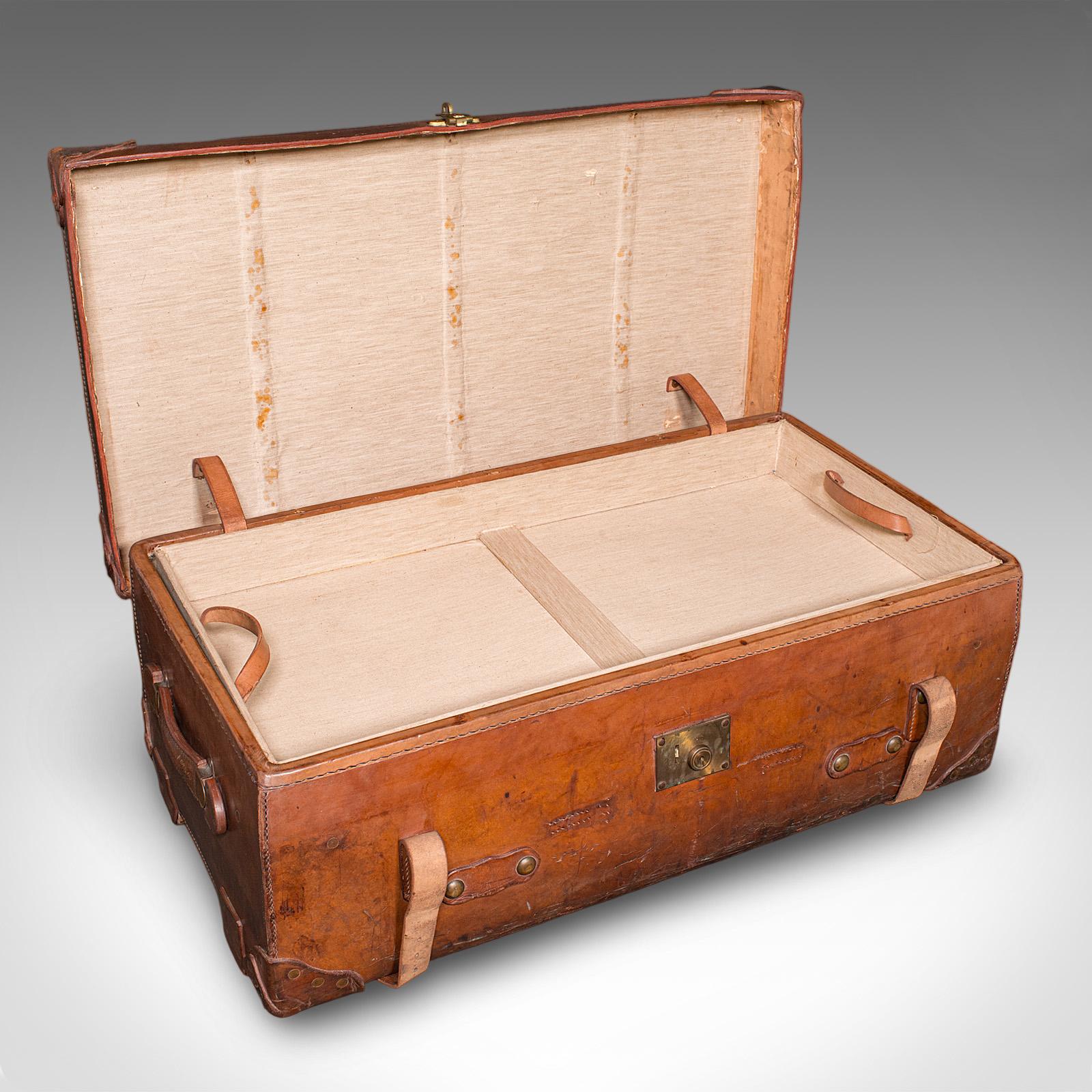 Grande bauletto antico, inglese, in pelle, valigia, espositore per negozi, edoardiano in vendita 1