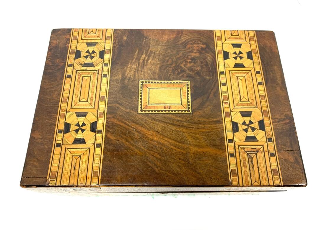 Gran caja antigua de Tunbridge Ware con tapa Incrustación en venta