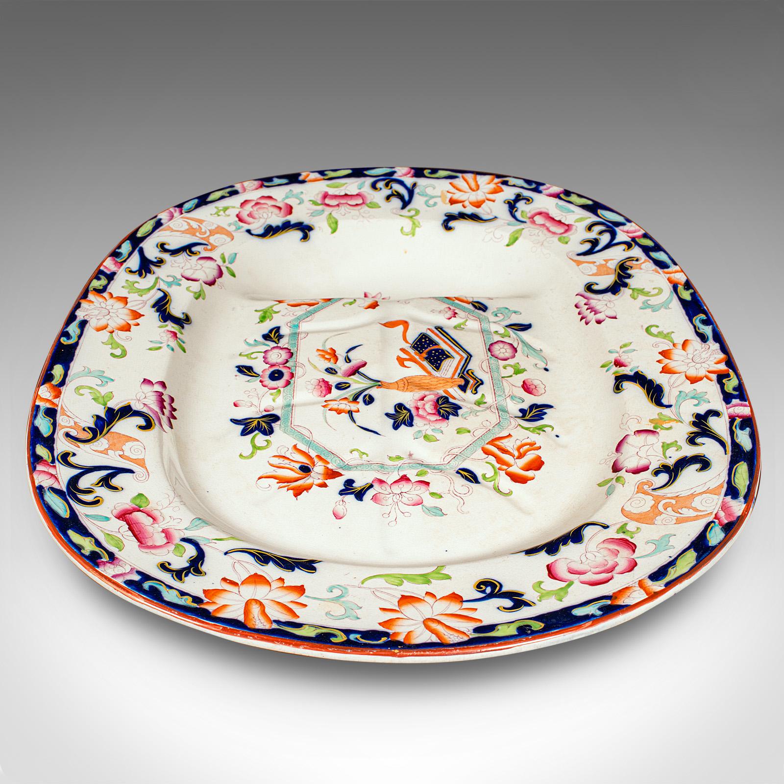 British Large Antique Turkey Platter, English, Ceramic, Meat Serving Dish, Victorian For Sale