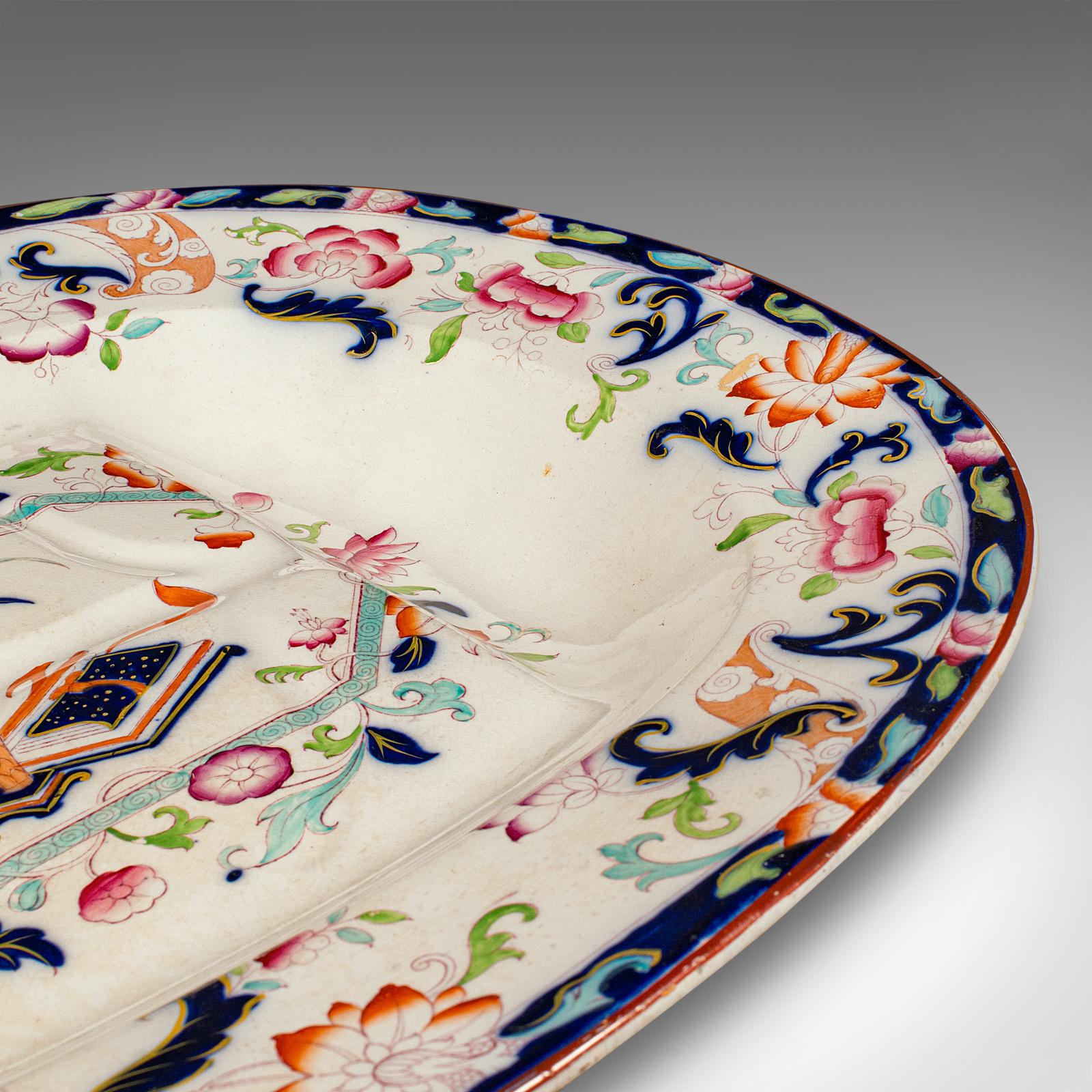 19th Century Large Antique Turkey Platter, English, Ceramic, Meat Serving Dish, Victorian For Sale