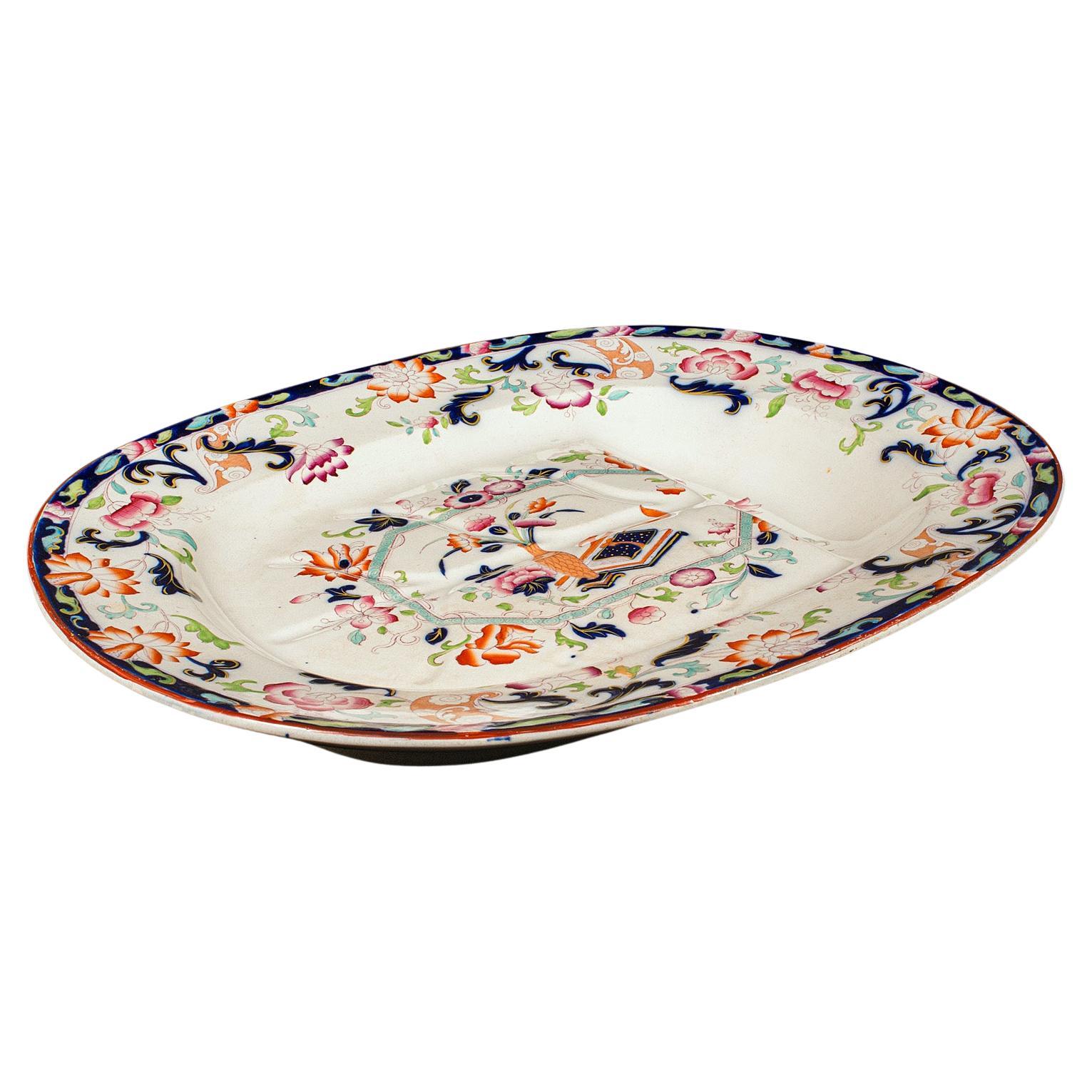 Large Antique Turkey Platter, English, Ceramic, Meat Serving Dish, Victorian For Sale