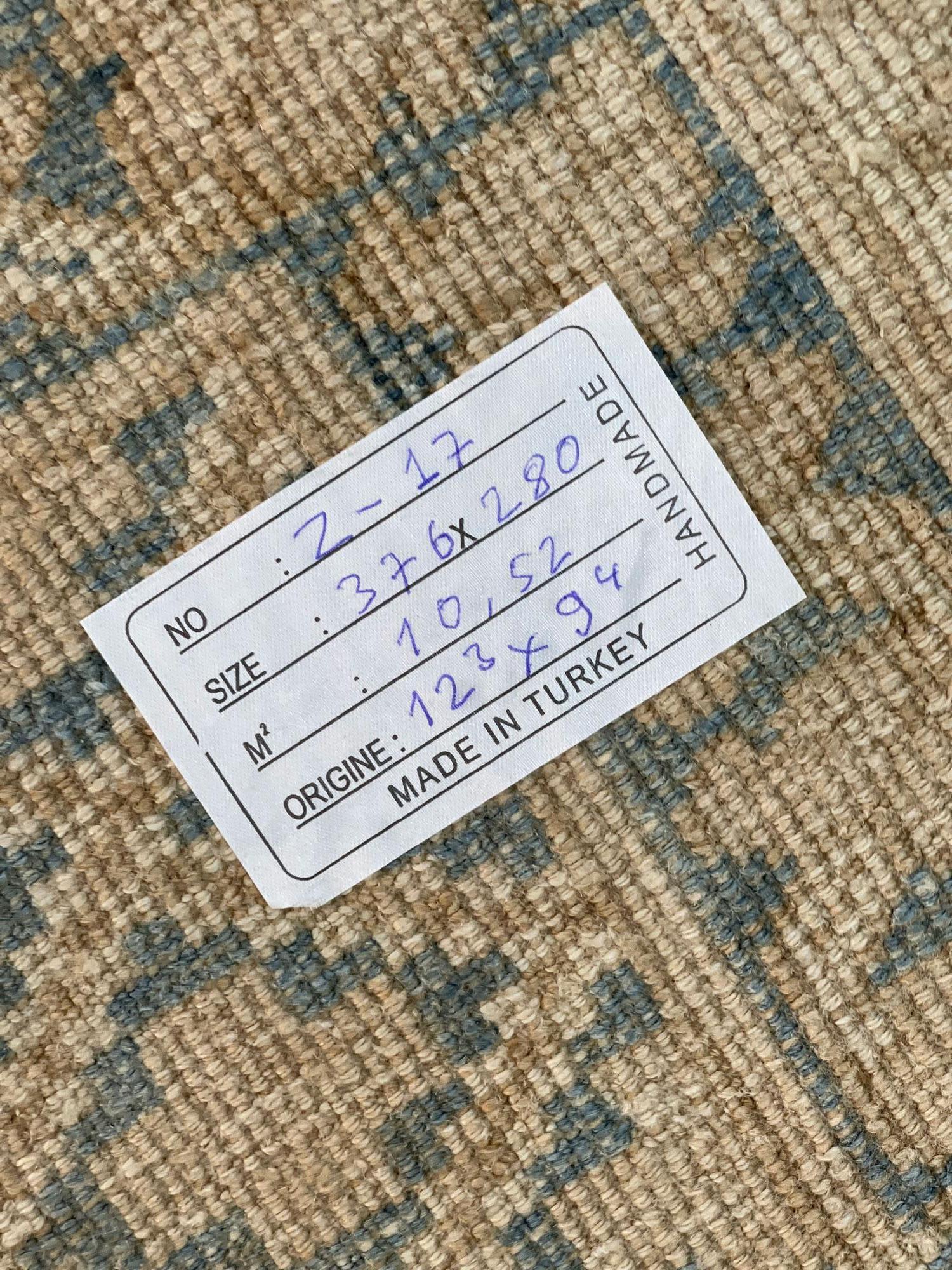 Gran Alfombra Turca Antigua Alfombra de Lana Gris Azul, Alfombra de Salón Anudada a Mano en venta 4