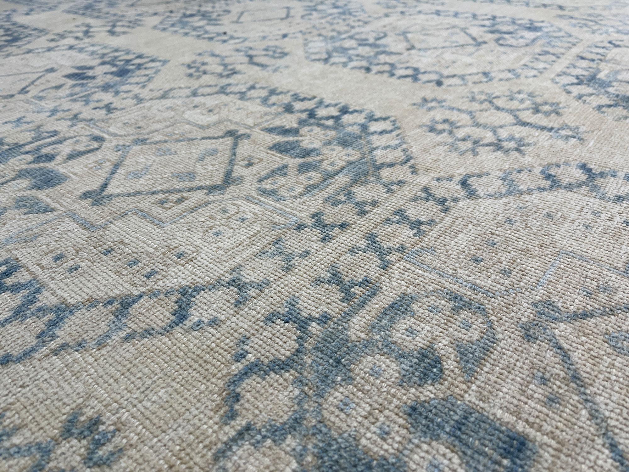 Gran Alfombra Turca Antigua Alfombra de Lana Gris Azul, Alfombra de Salón Anudada a Mano en Excelente estado para la venta en Wembley, GB
