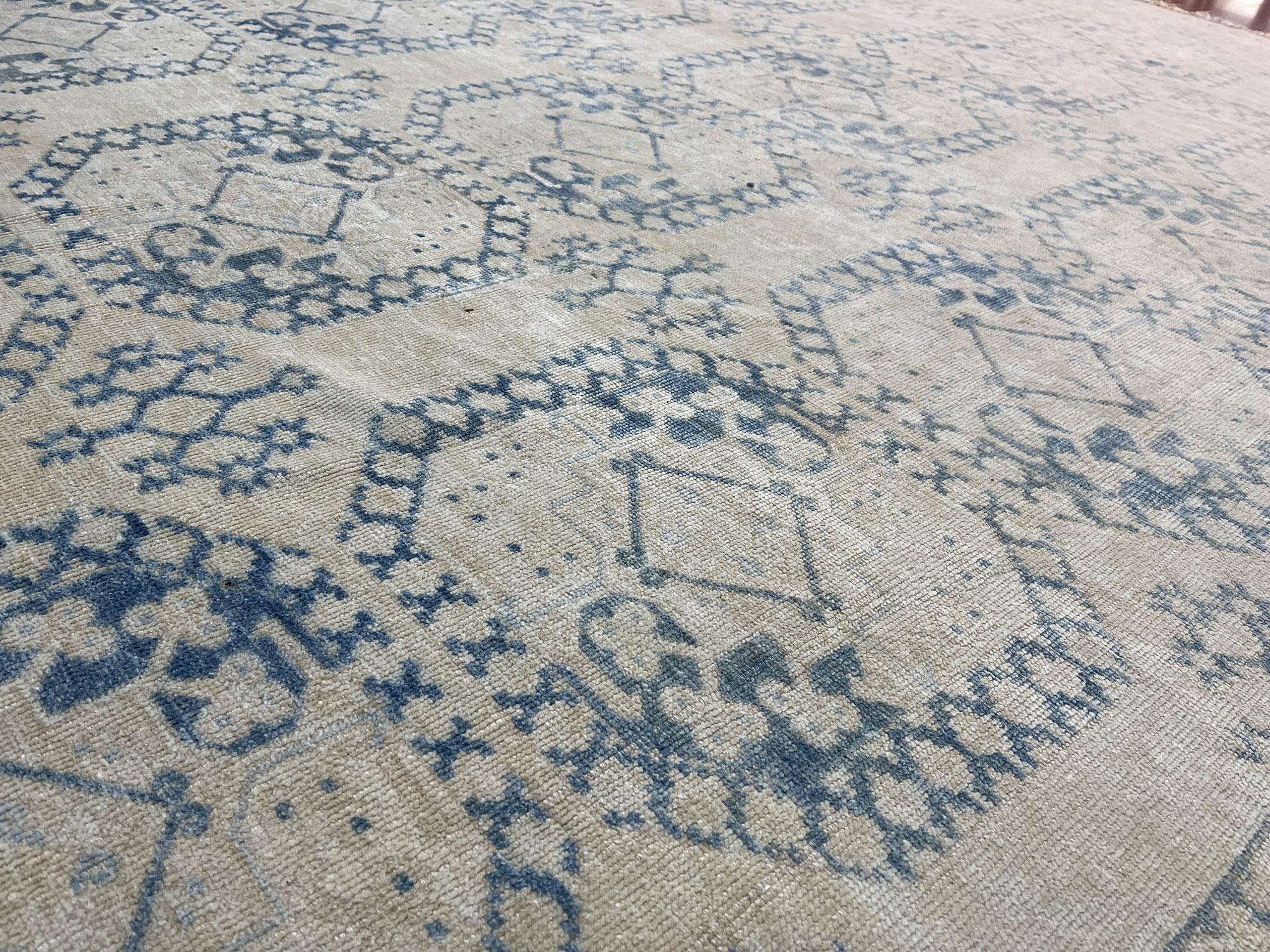 Gran Alfombra Turca Antigua Alfombra de Lana Gris Azul, Alfombra de Salón Anudada a Mano principios del siglo XX en venta