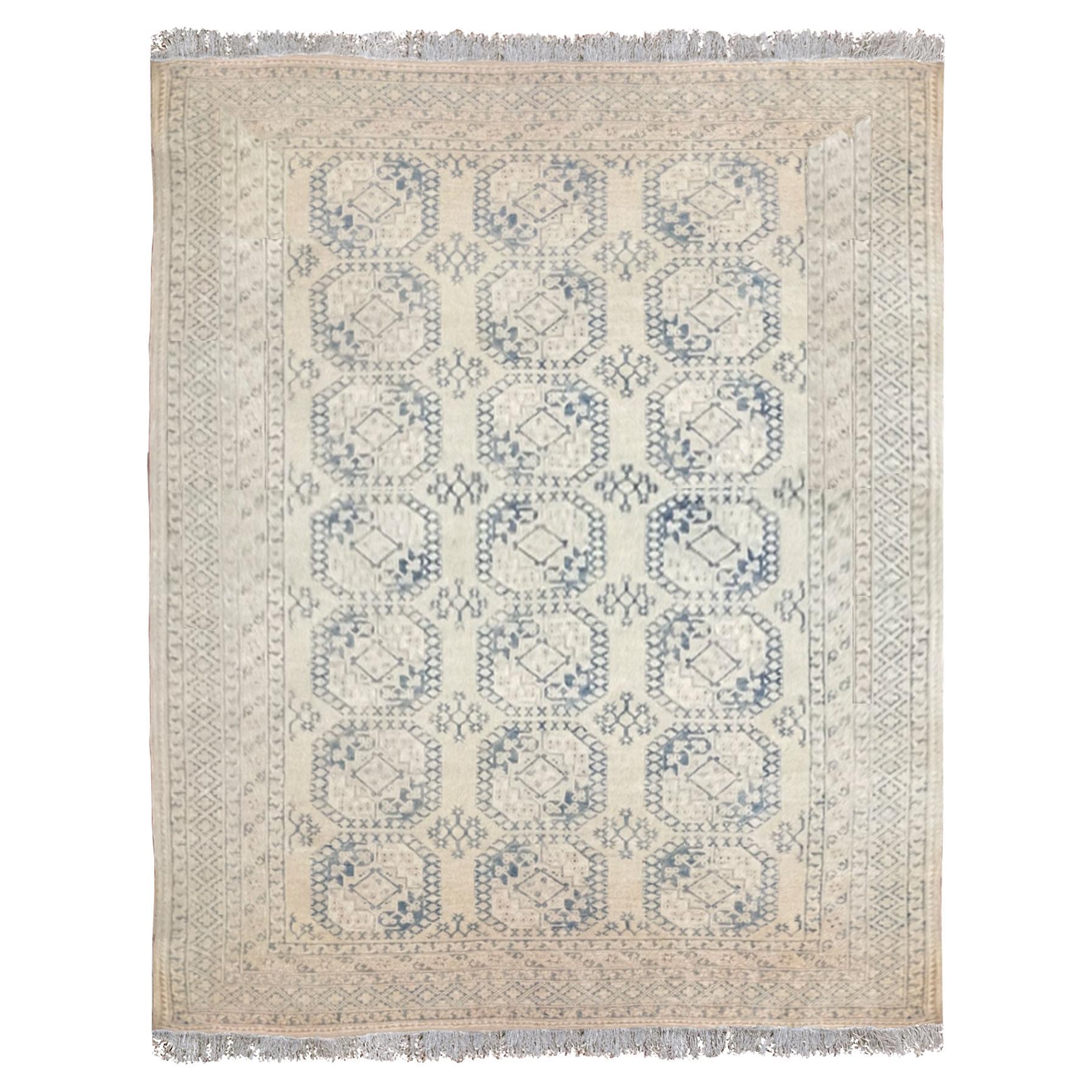 Gran Alfombra Turca Antigua Alfombra de Lana Gris Azul, Alfombra de Salón Anudada a Mano en venta