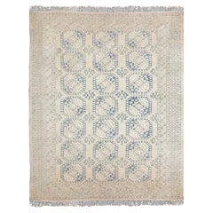 Large Antique Turkish Carpet Grey Blue Wool Rug, Hand Knotted Living Room Rug