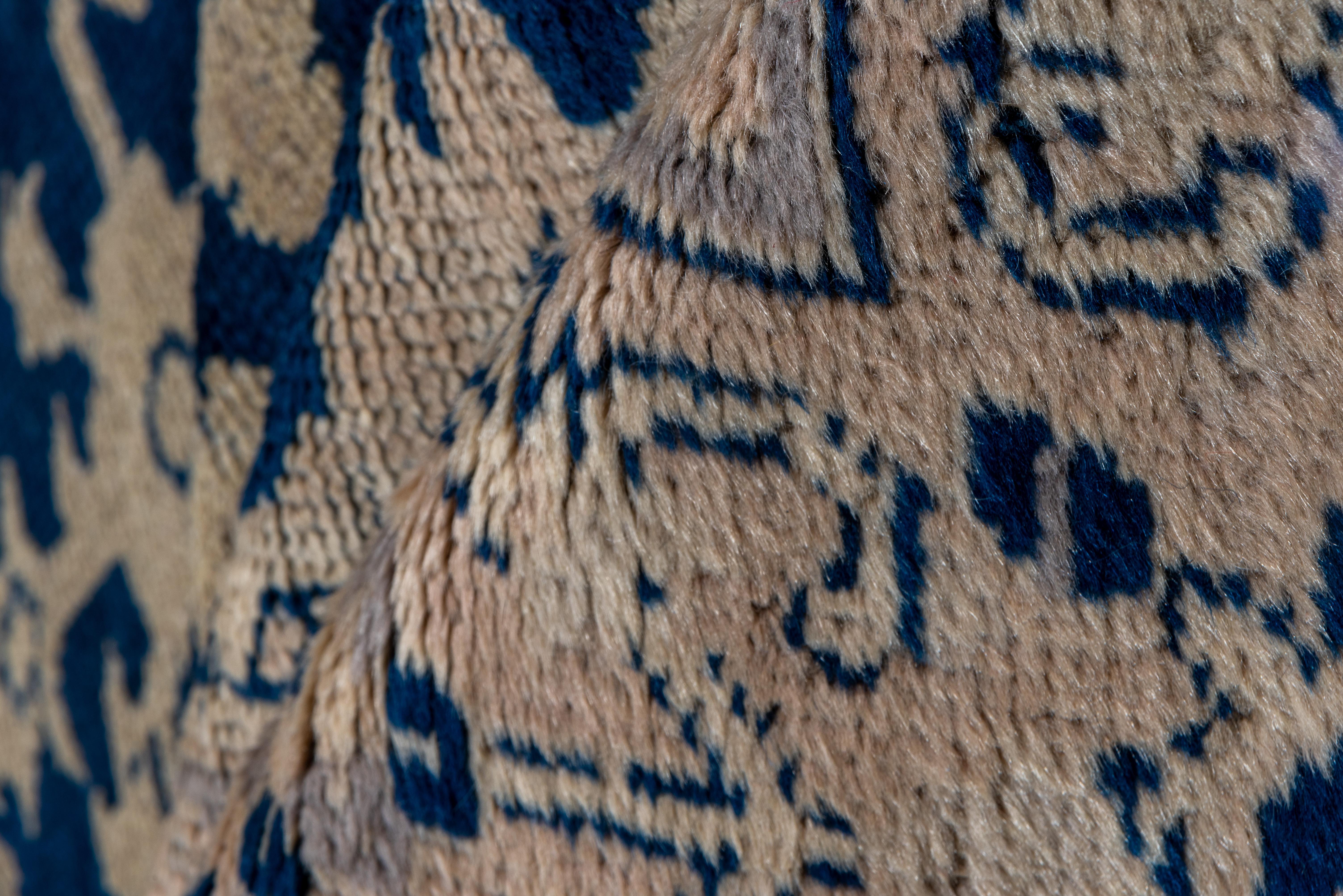 Large Antique Turkish Oushak Carpet, Allover Dark Blue Field, Beige Borders For Sale 1