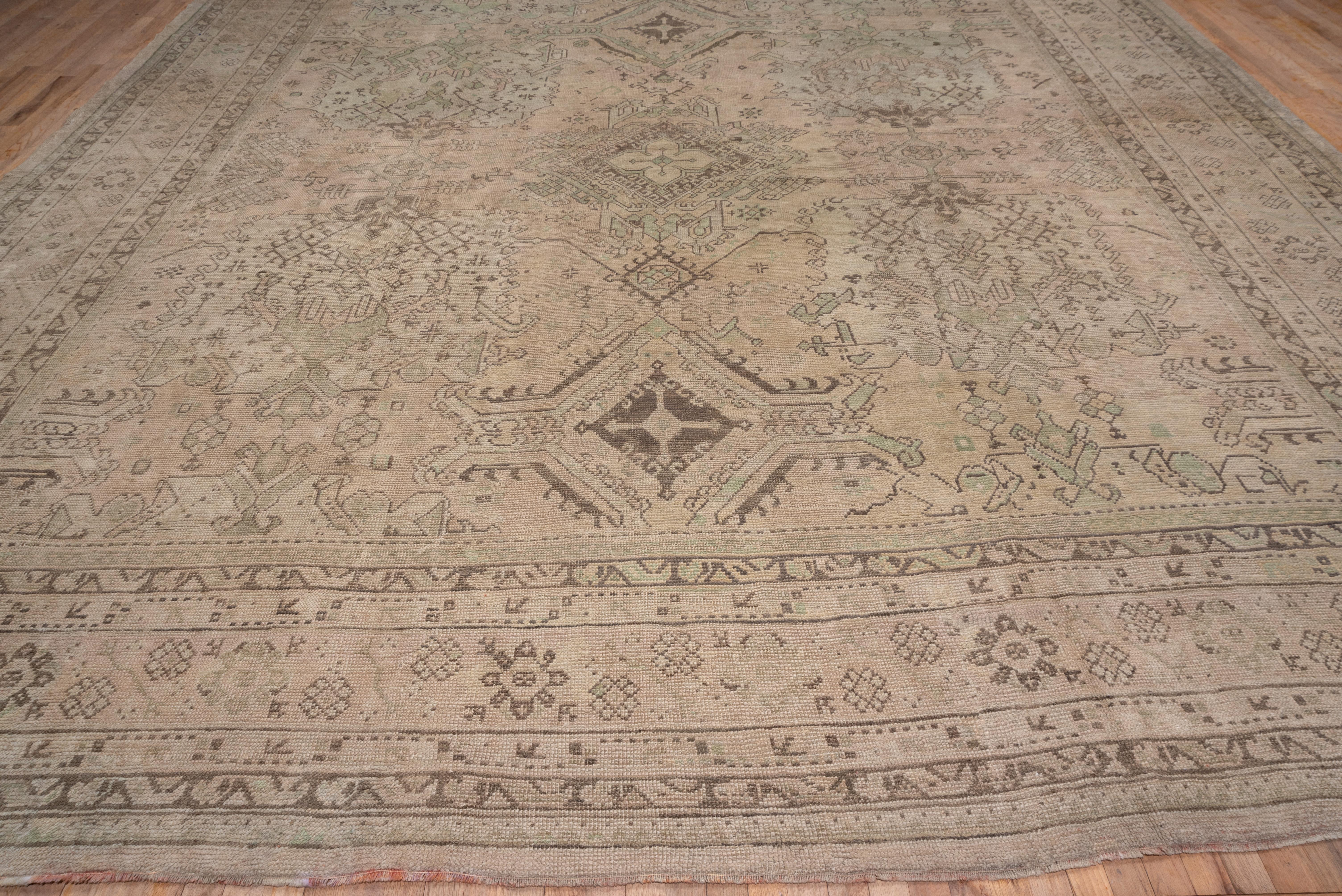 Hand-Knotted Large Antique Turkish Oushak Carpet with Earth Tones, Allover Field, circa 1920s