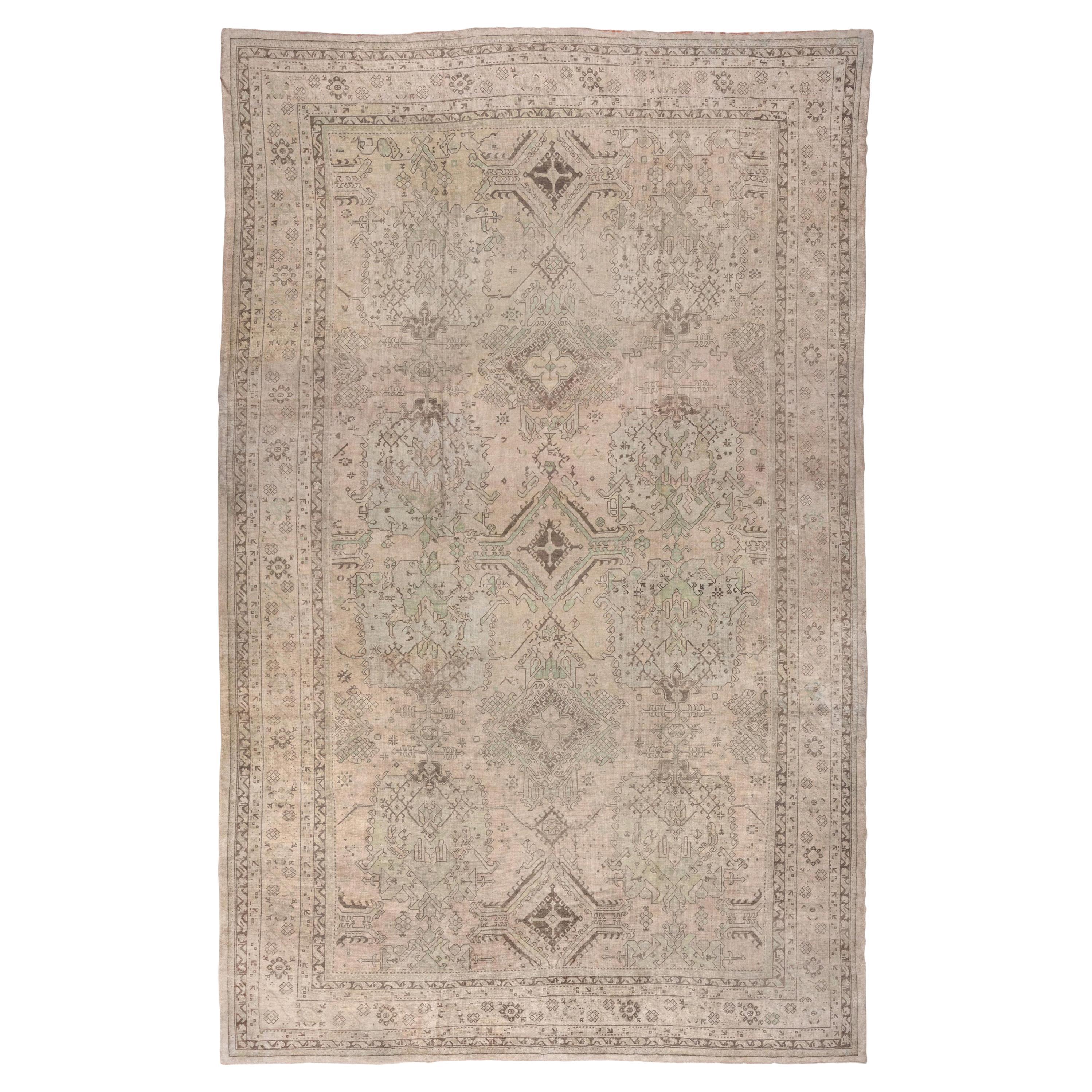 Large Antique Turkish Oushak Carpet with Earth Tones, Allover Field, circa 1920s