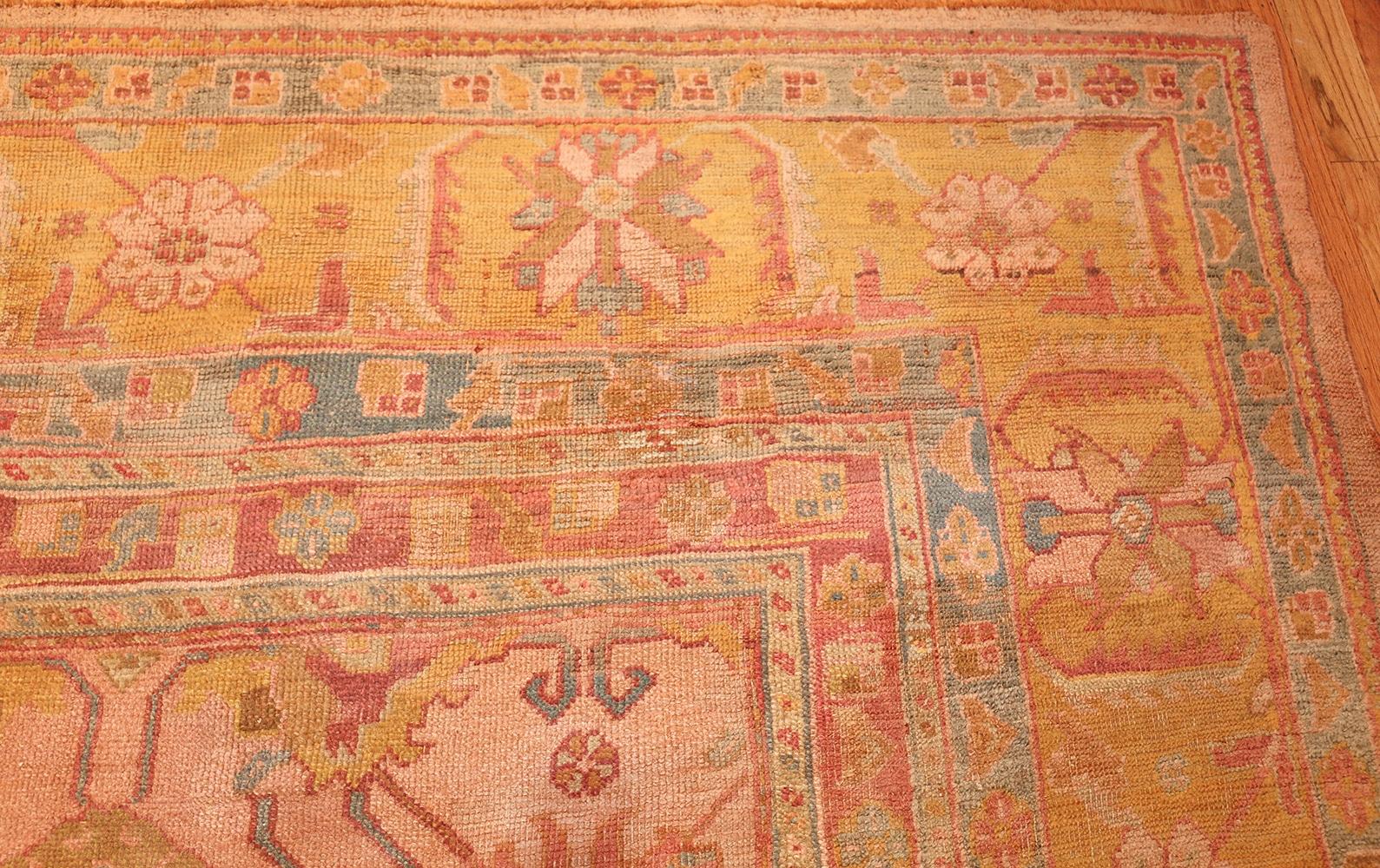 Wool Antique Turkish Oushak Rug. Size: 14 ft 7 in x 17 ft 6 in For Sale