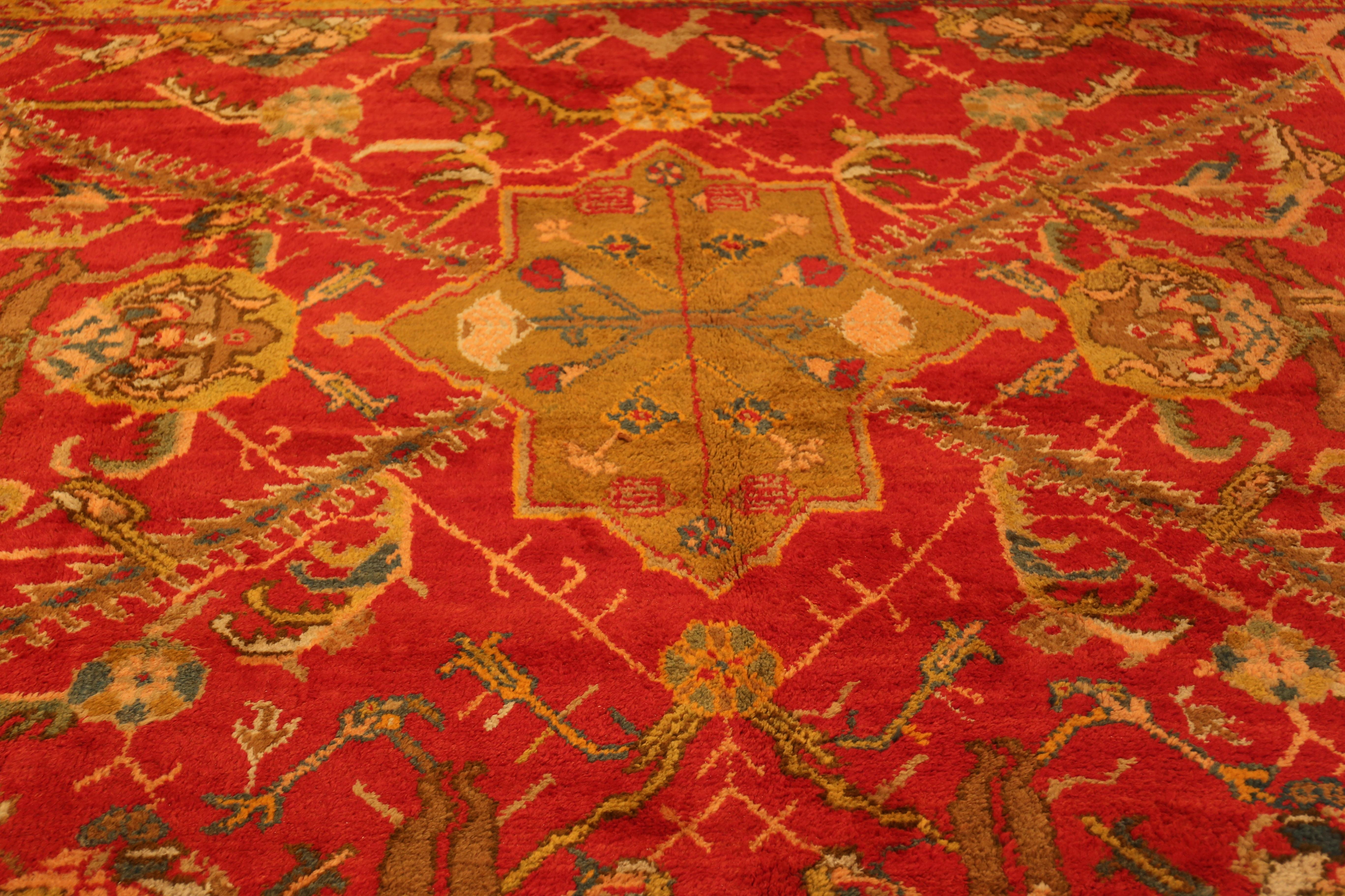 Wool Antique Turkish Oushak Rug. Size: 16 ft 4 in x 20 ft For Sale