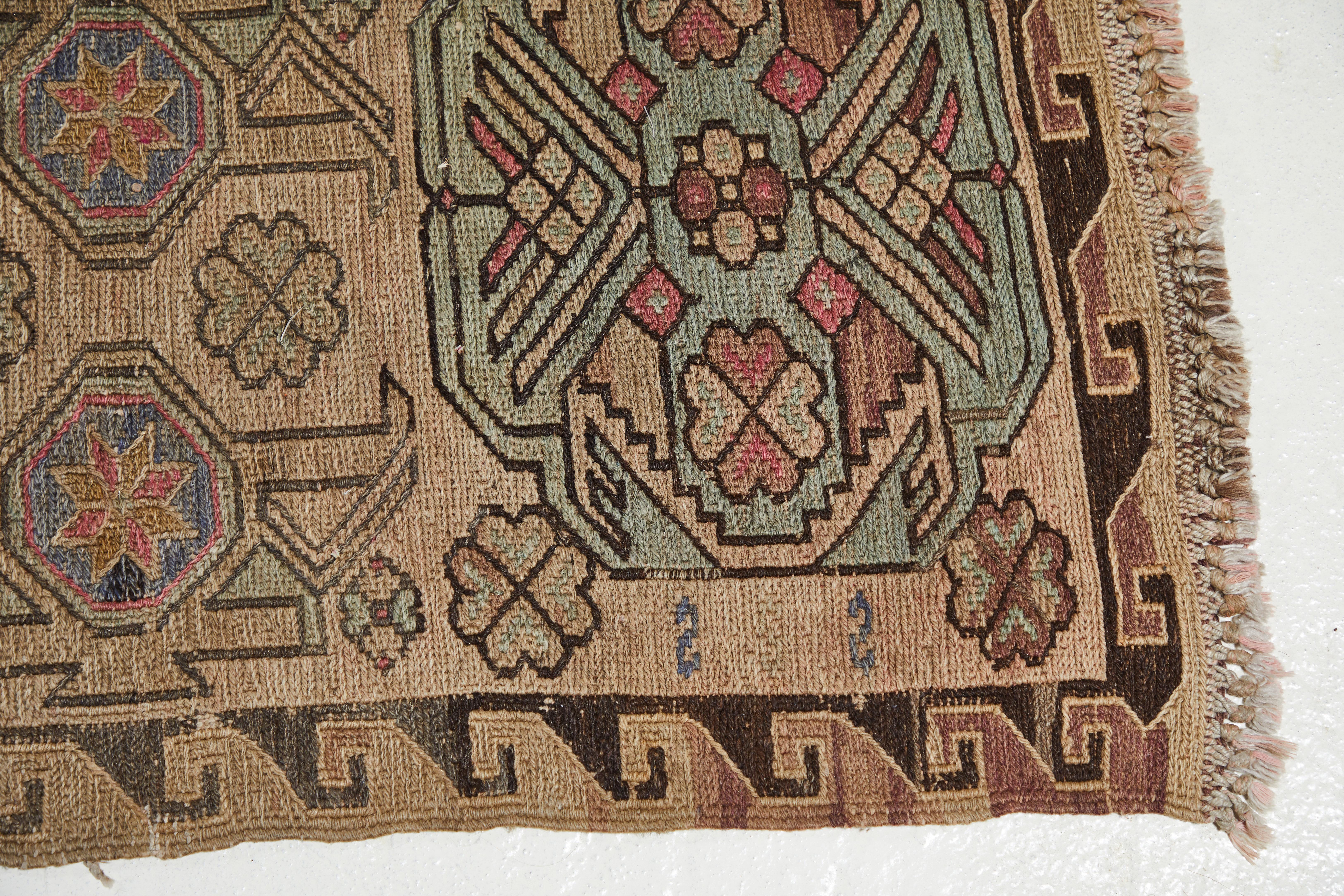 Wool Large Antique Caucasian Rug with Intricate Details