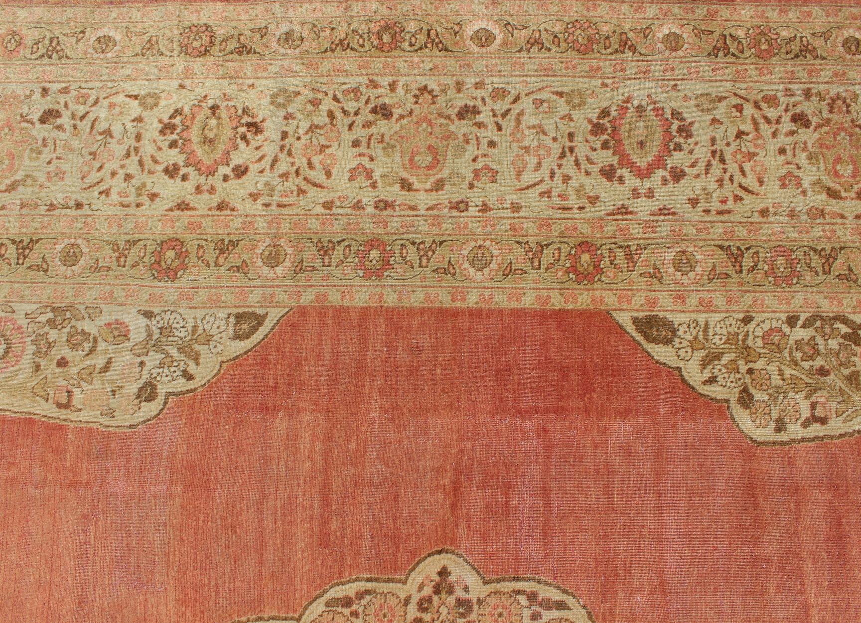 Large Antique Turkish Sivas Rug with Medallion Design in Pink Red & Yellow Green For Sale 9