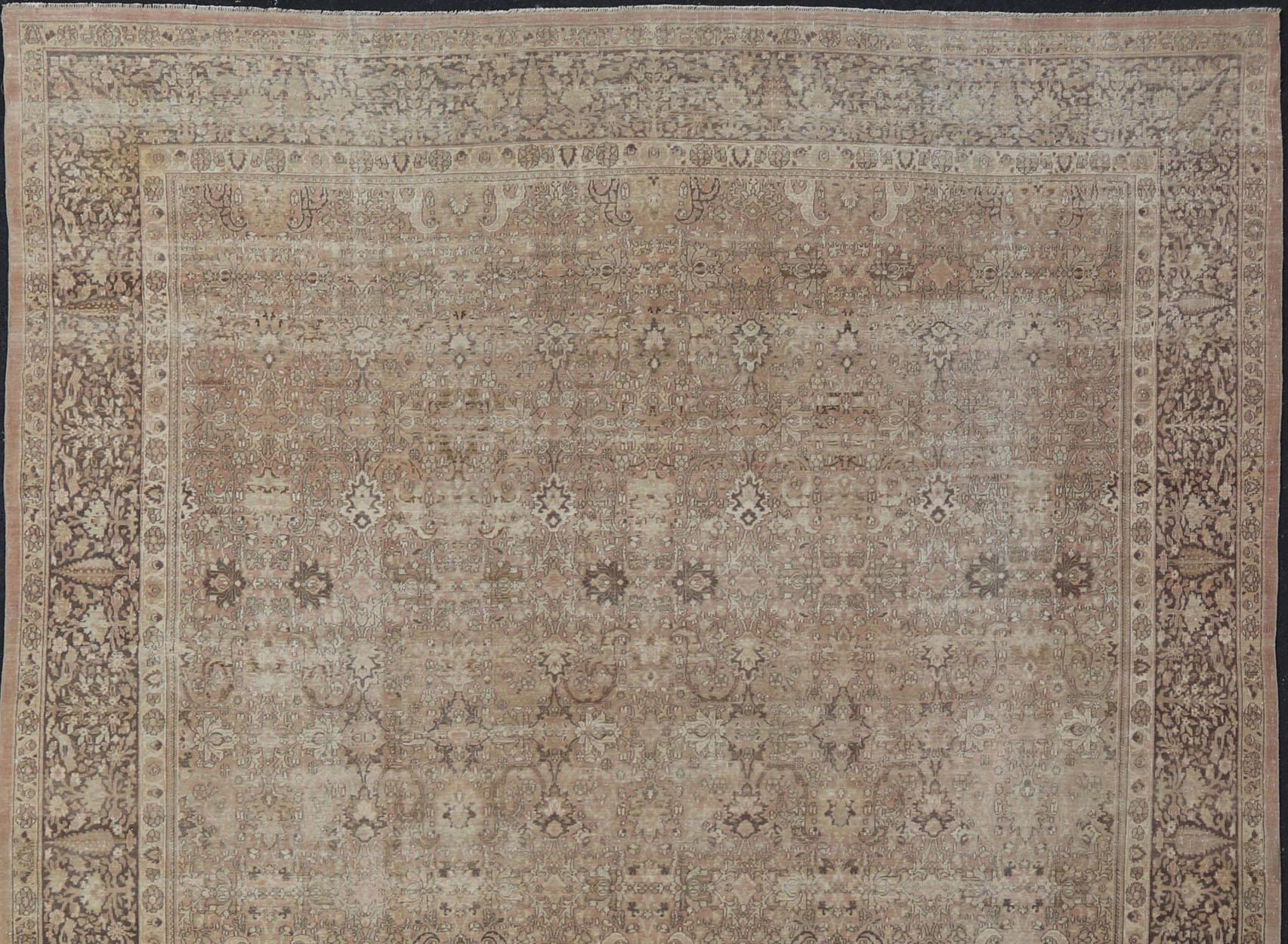 Large Antique Turkish Sivas Rug with Floral Design in Earthy Neutral Tones  For Sale 7