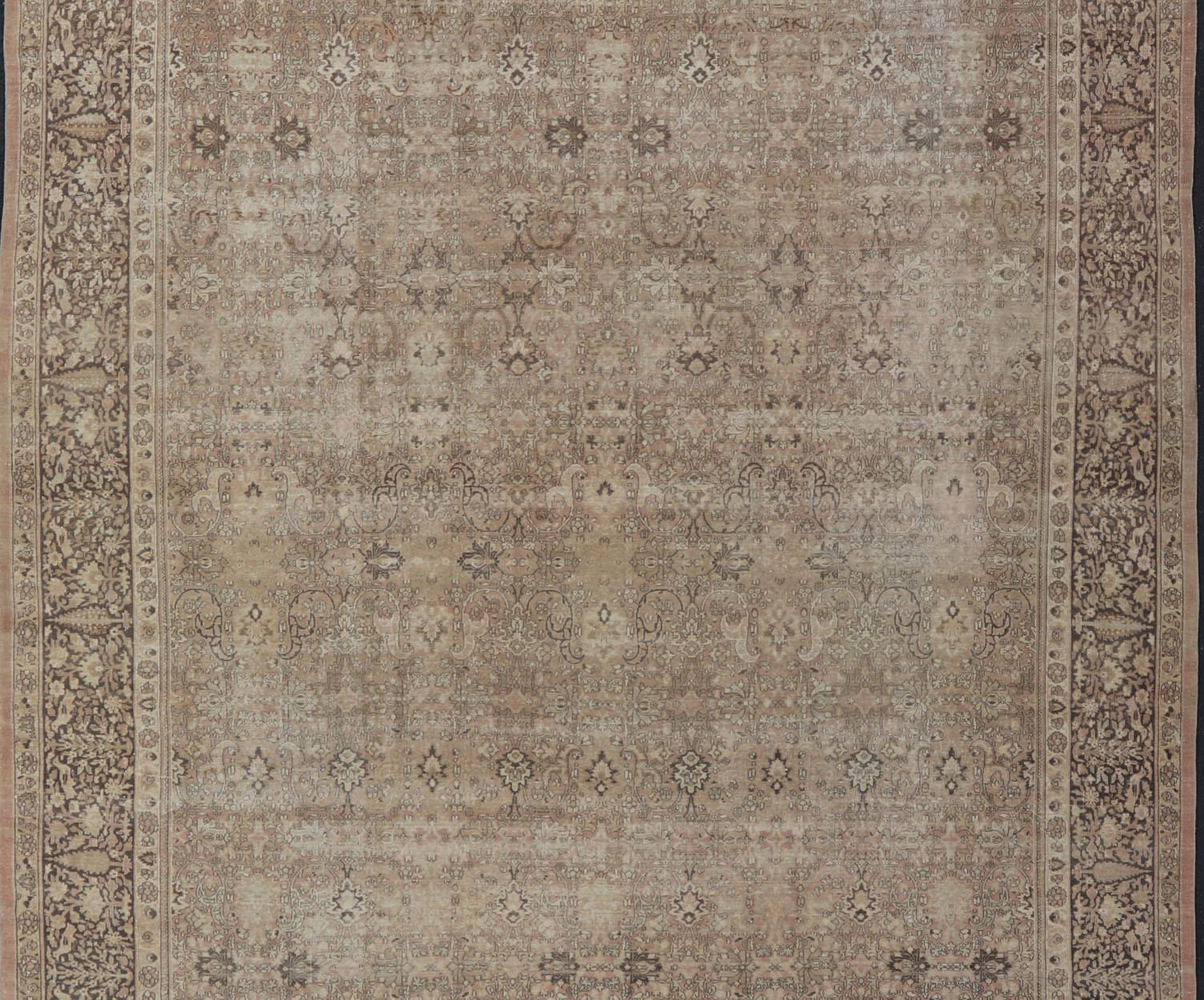 Large Antique Turkish Sivas Rug with Floral Design in Earthy Neutral Tones  For Sale 8