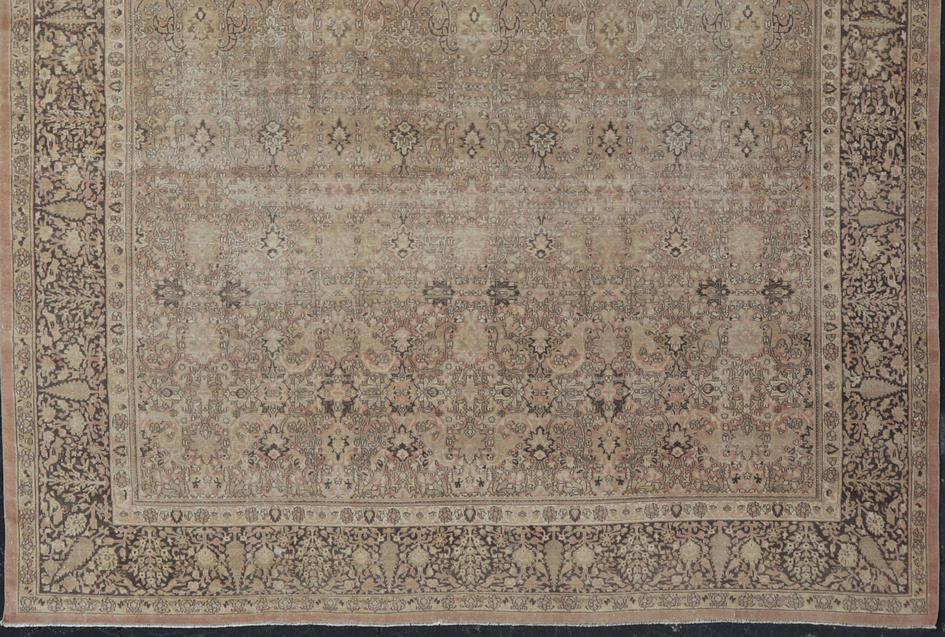 Large Antique Turkish Sivas Rug with Floral Design in Earthy Neutral Tones  For Sale 9