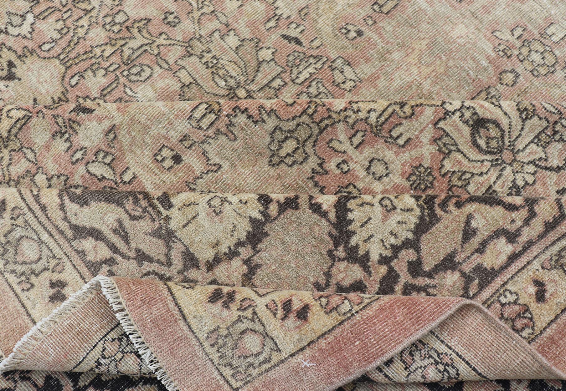 Large Antique Turkish Sivas Rug with Floral Design in Earthy Neutral Tones  For Sale 11