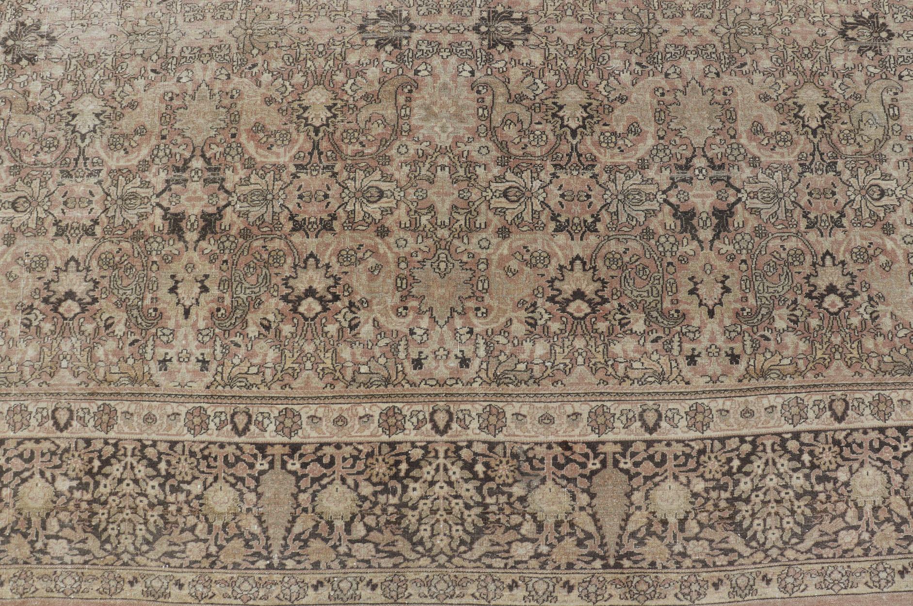 Wool Large Antique Turkish Sivas Rug with Floral Design in Earthy Neutral Tones  For Sale
