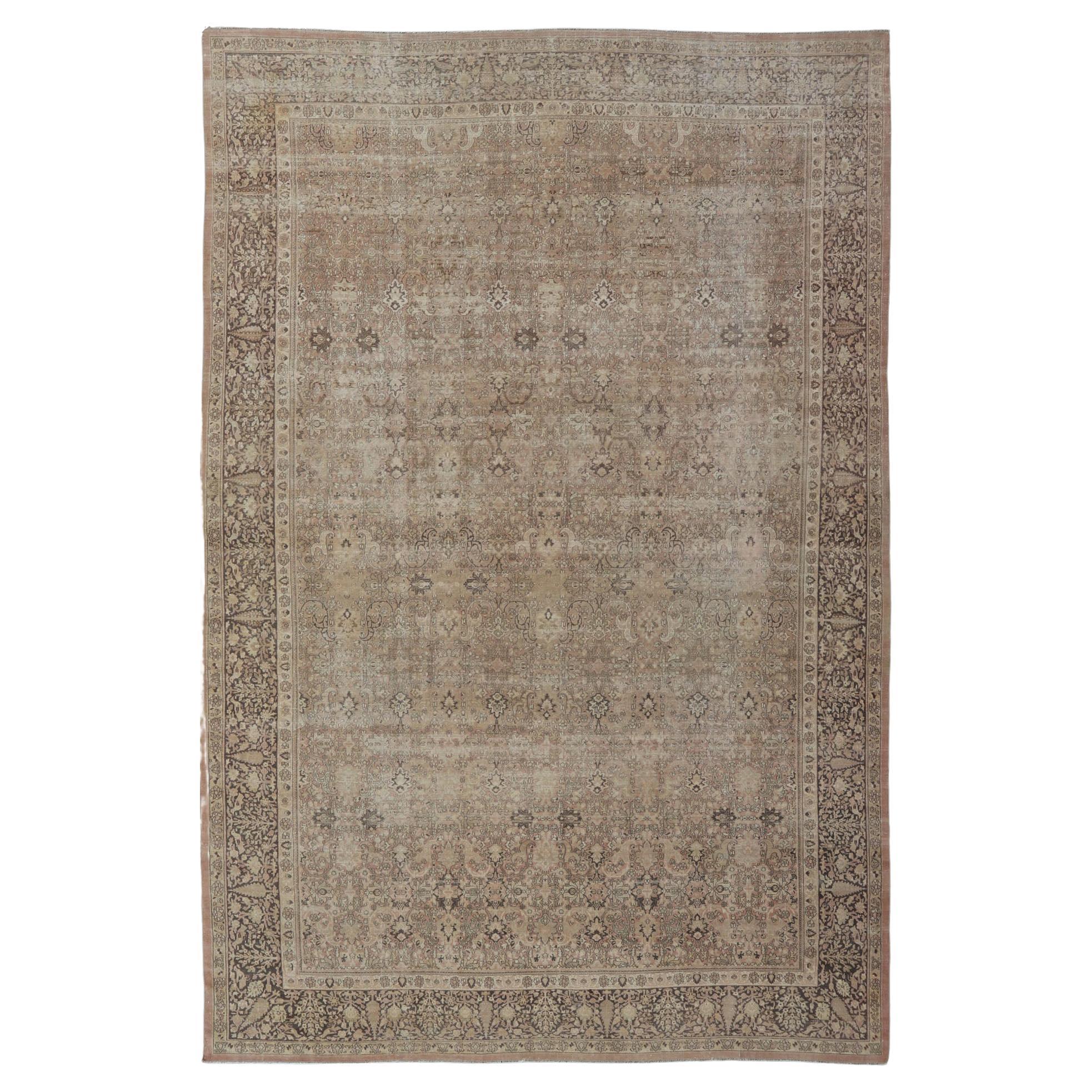 Large Antique Turkish Sivas Rug with Floral Design in Earthy Neutral Tones 