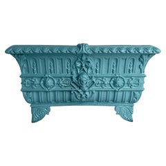 Large Antique Turquoise Cast Iron Footed Planter, Circa Early 1900's