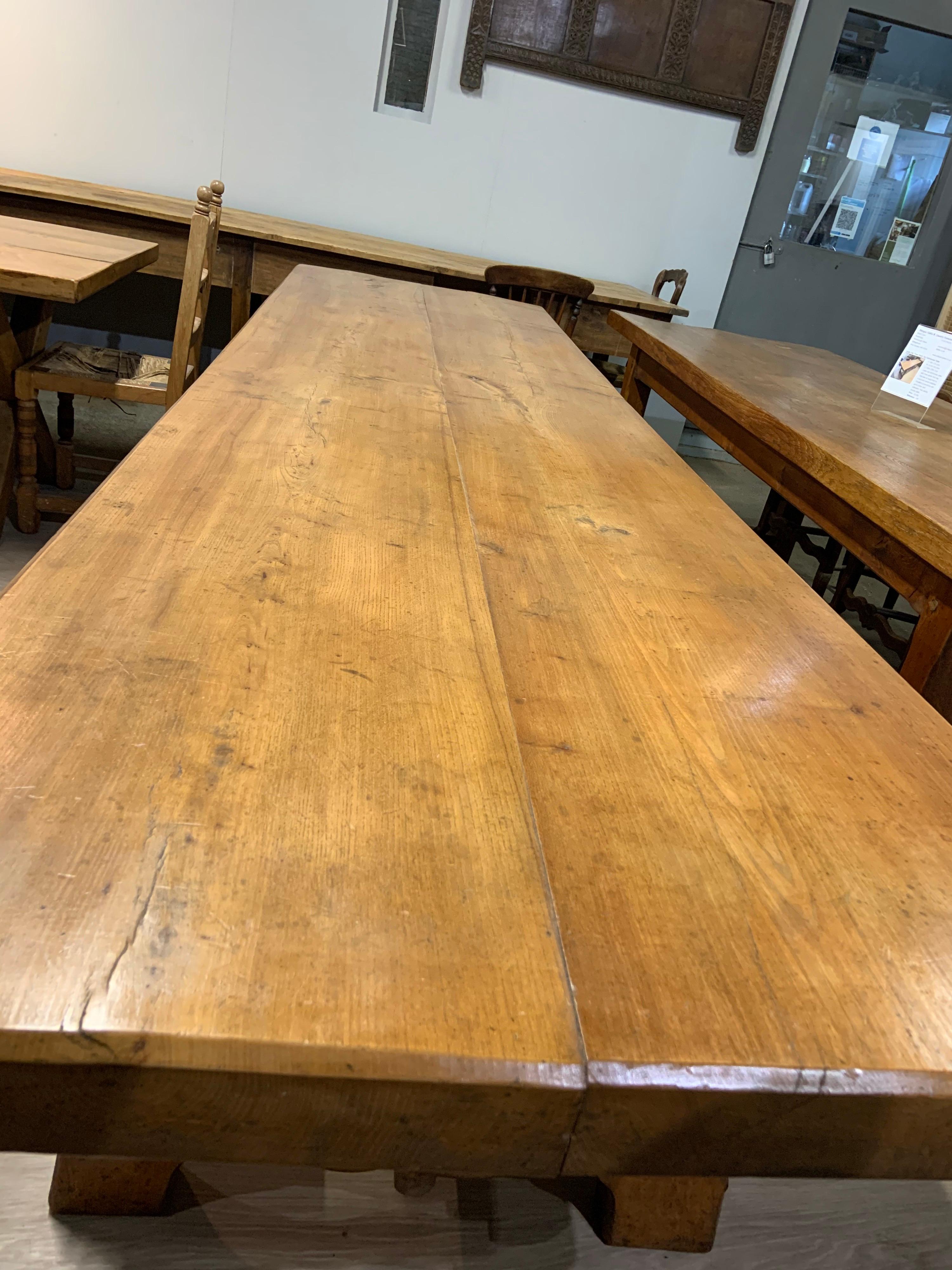 Country Large Antique Twin Plank Alpine Trestle Table