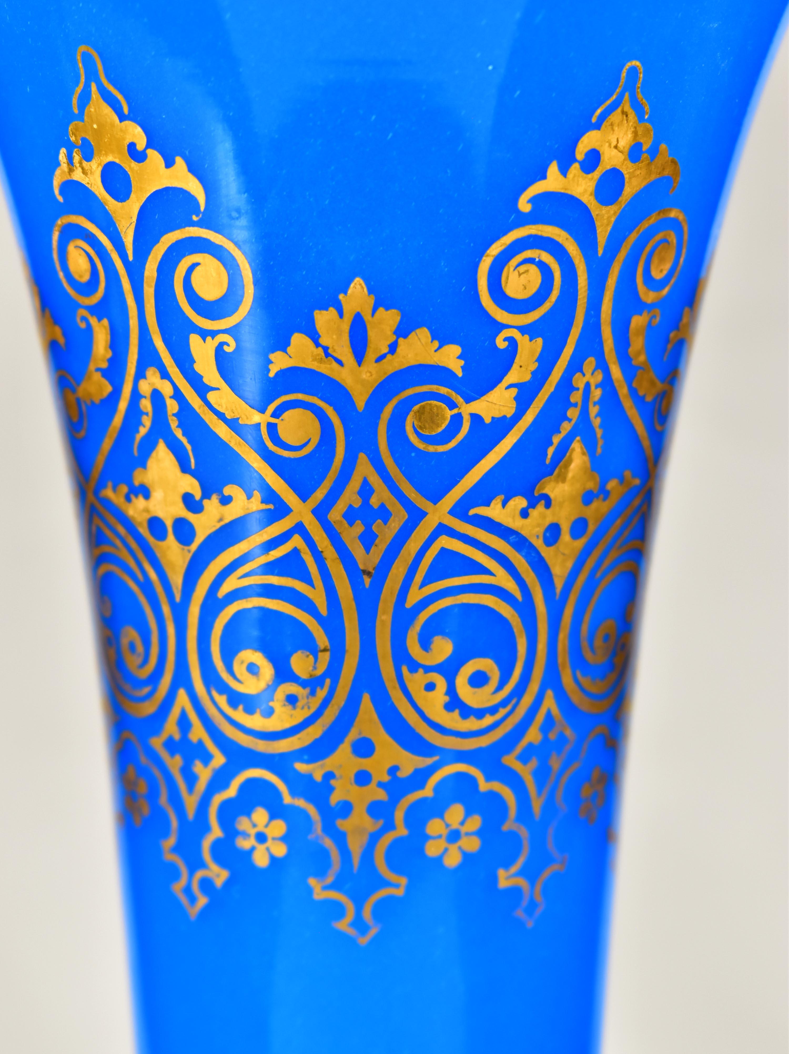Large Antique Vase- Blue Opaline glass - 19th century - Bohemian  Glass For Sale 4
