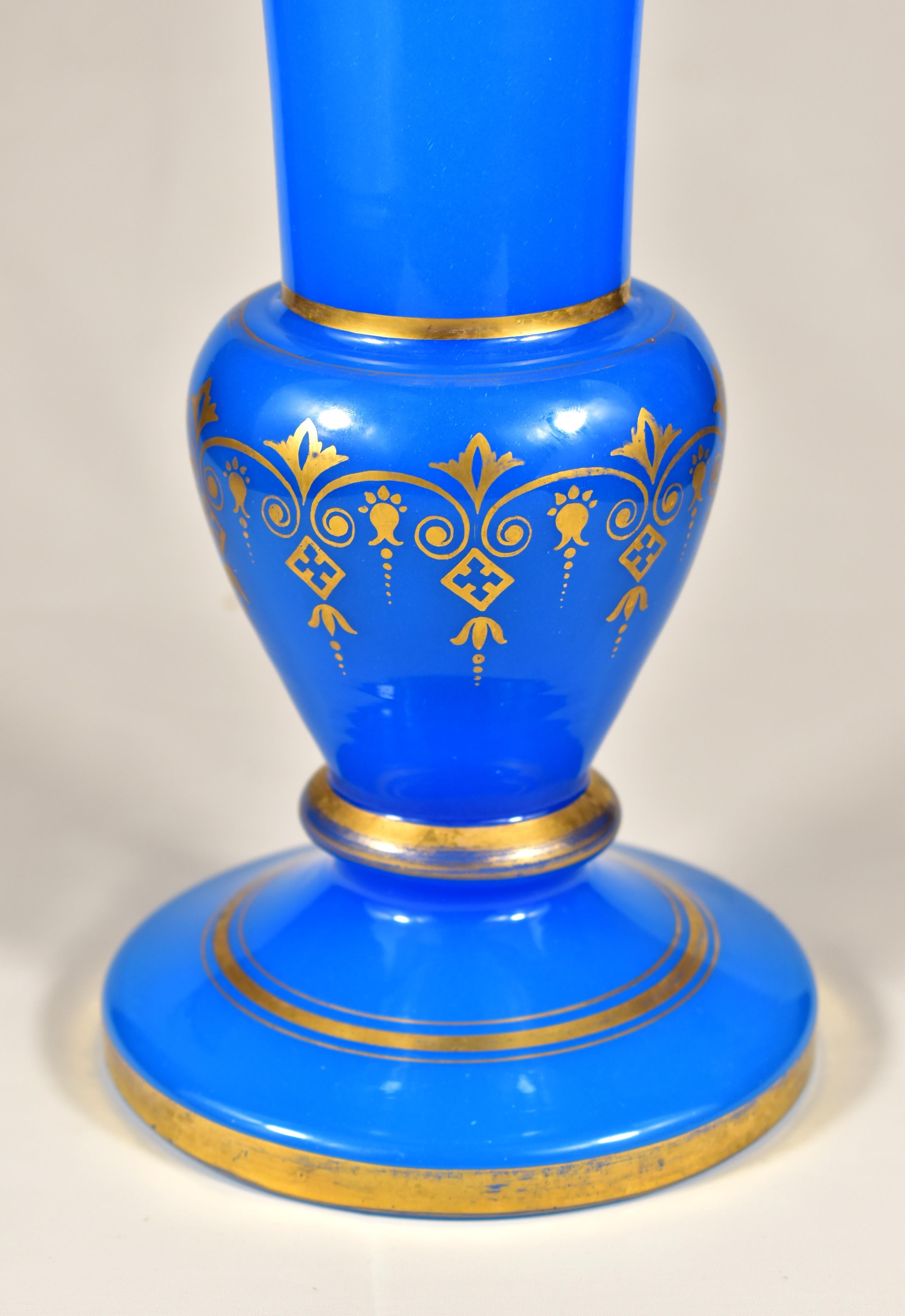 Large Antique Vase- Blue Opaline glass - 19th century - Bohemian  Glass For Sale 5