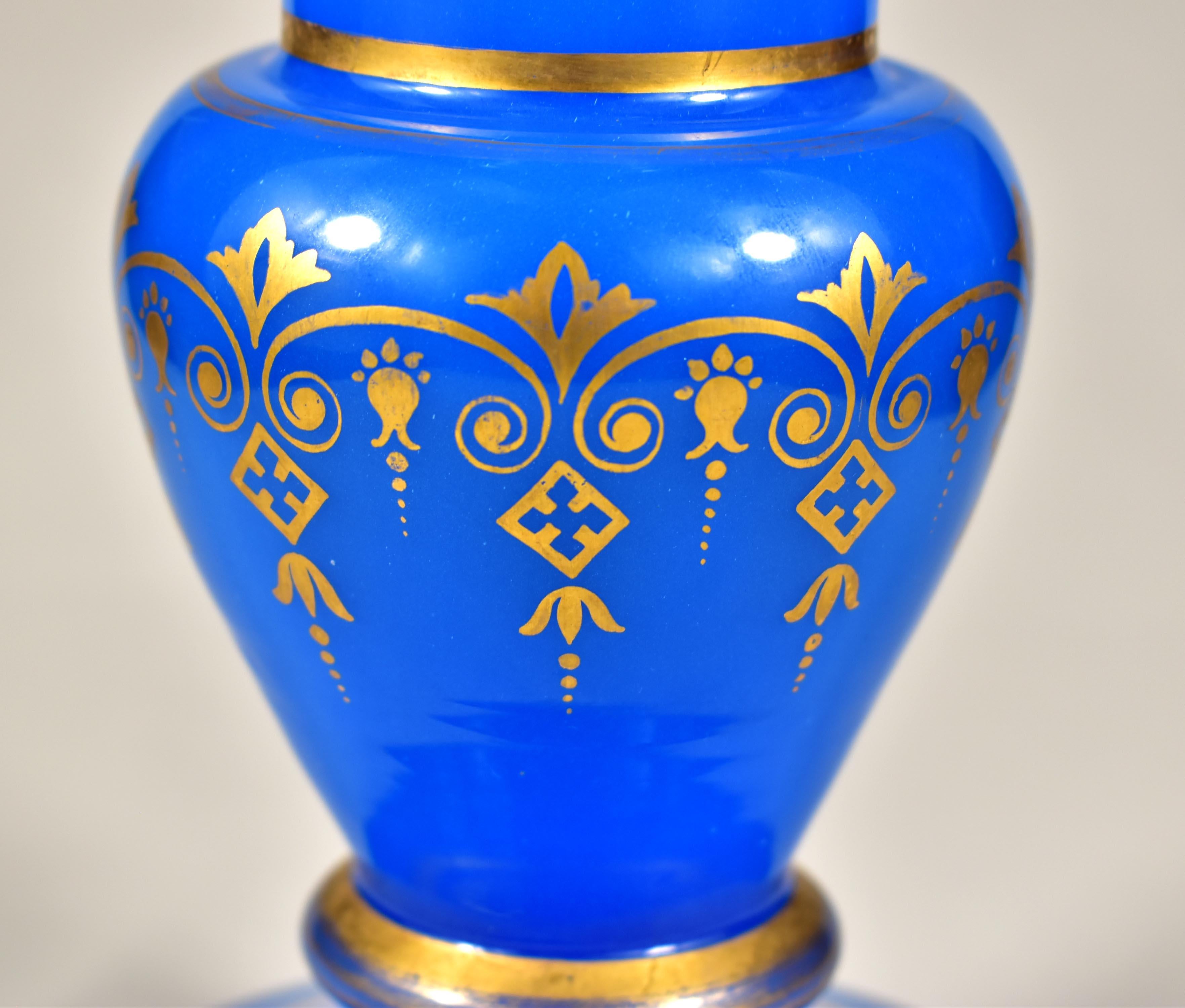 Large Antique Vase- Blue Opaline glass - 19th century - Bohemian  Glass For Sale 6